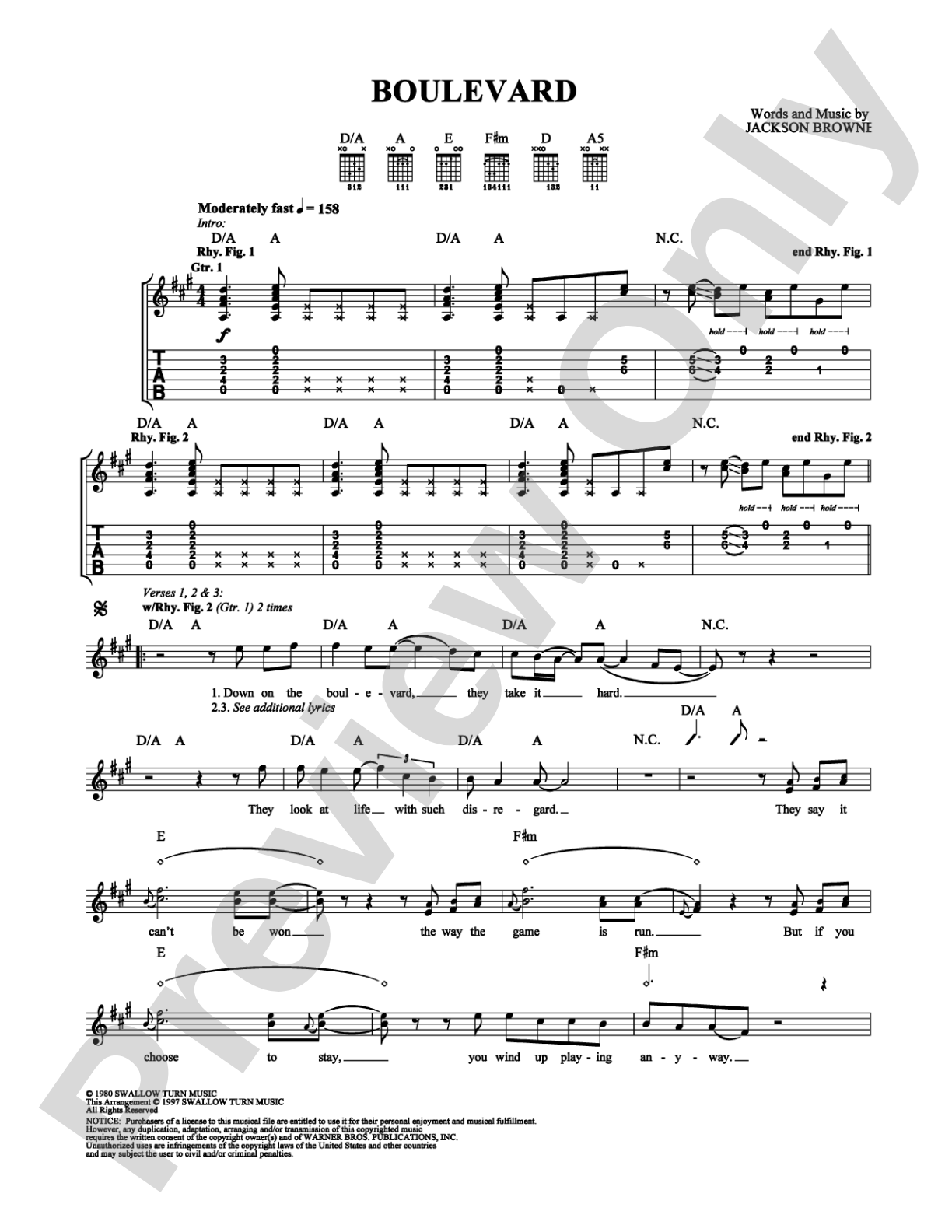 Boulevard: Guitar TAB Digital Sheet Music