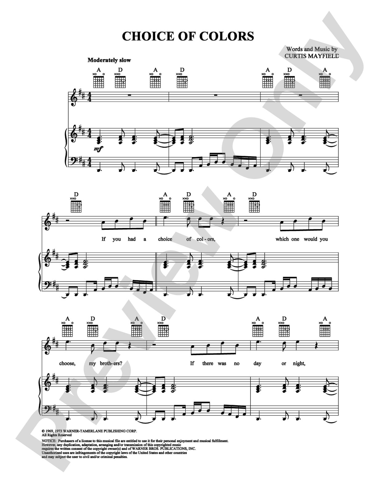 Choice of Colors: Piano/Vocal/Chords Digital Sheet Music