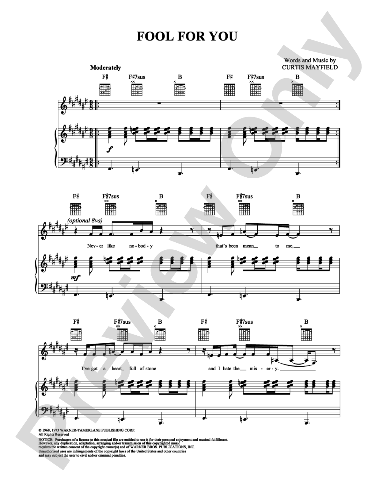 Fool For You: Piano/Vocal/Chords Digital Sheet Music