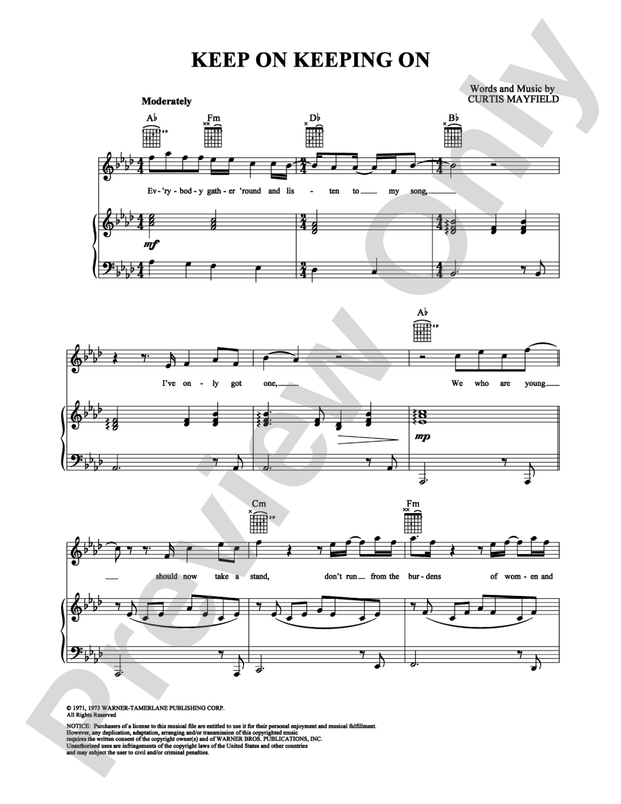 Keep On Keeping On: Piano/Vocal/Chords Digital Sheet Music