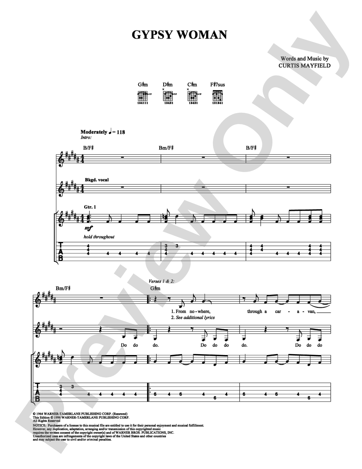 Gypsy Woman: Guitar TAB Digital Sheet Music