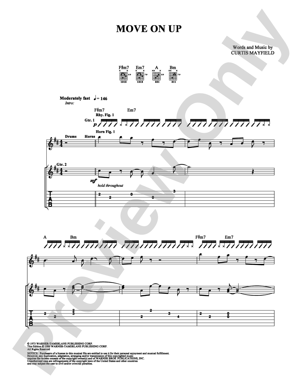 Move On Up: Guitar TAB Digital Sheet Music