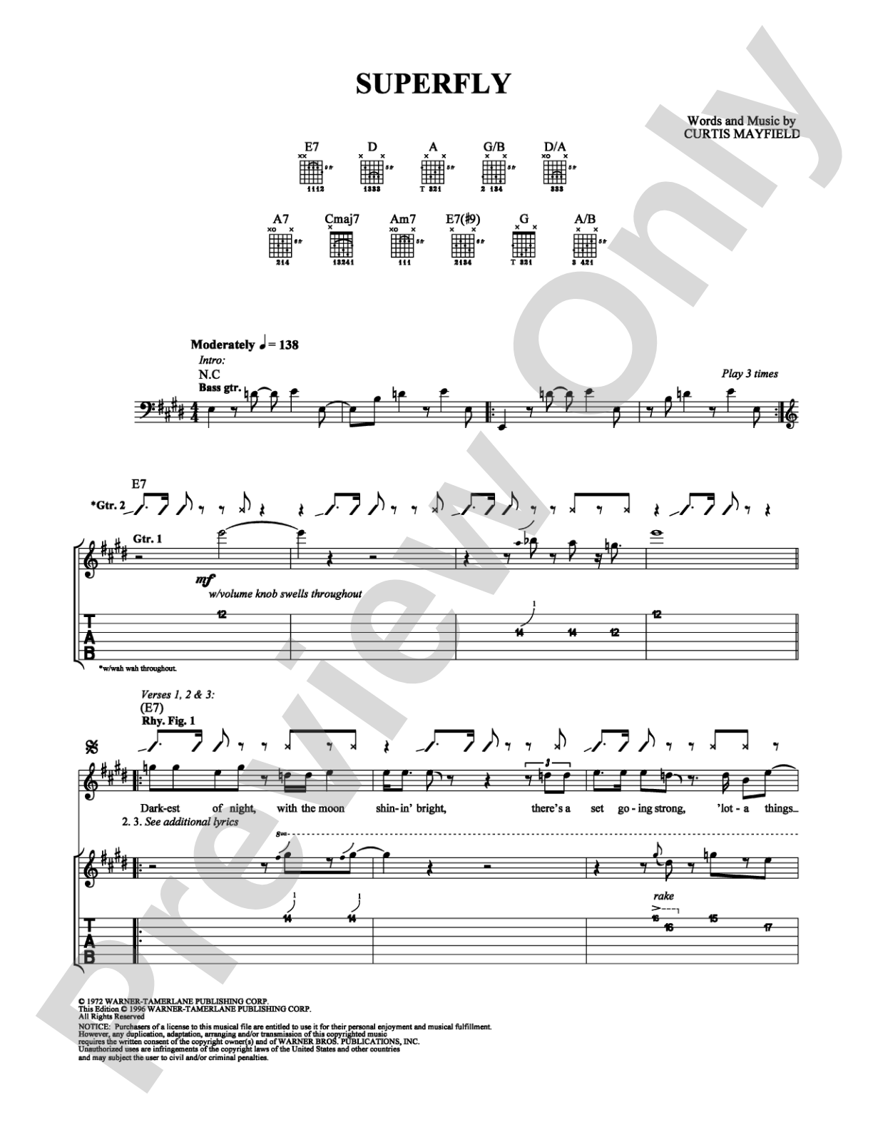 Superfly: Guitar TAB Digital Sheet Music