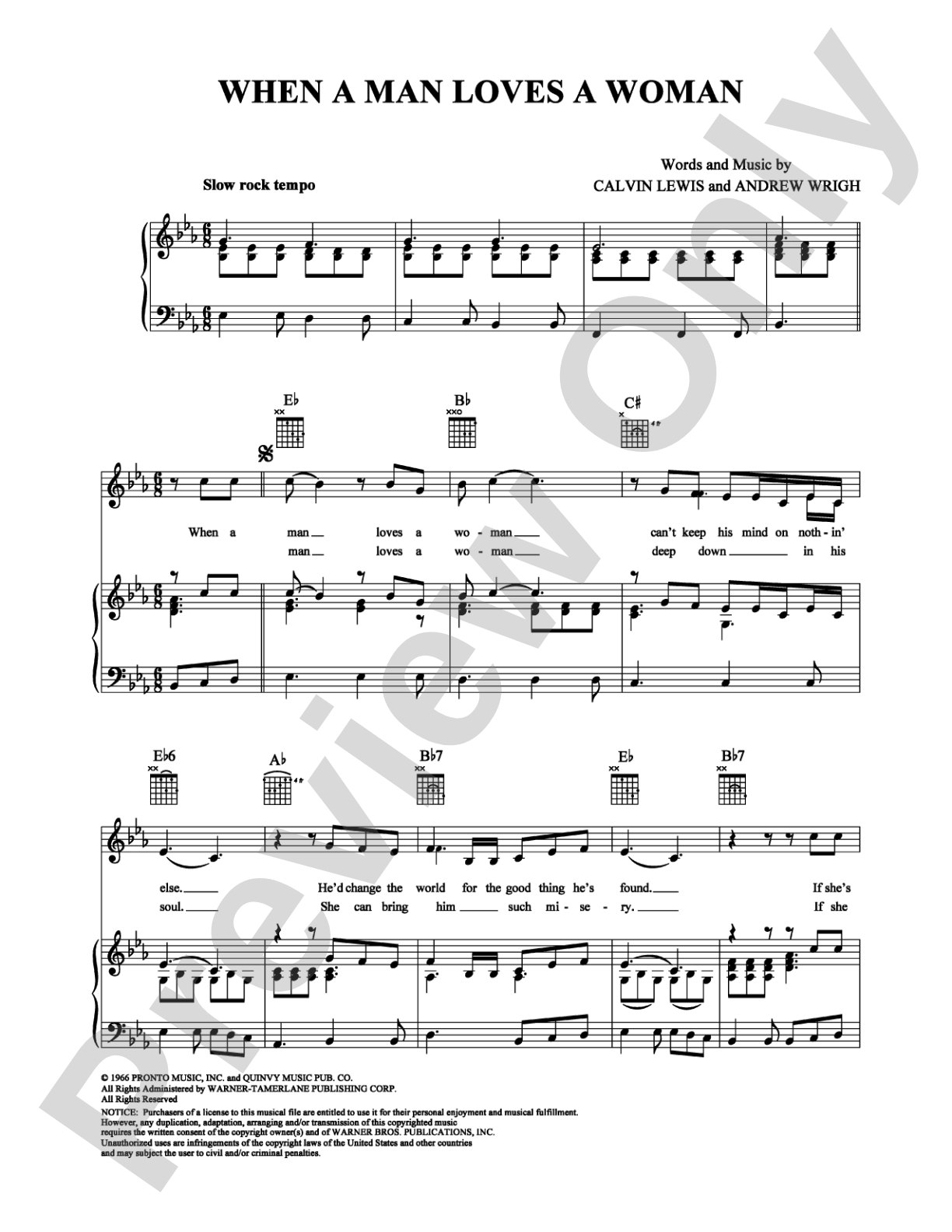 When A Man Loves A Woman: Piano/Vocal/Chords Digital Sheet Music