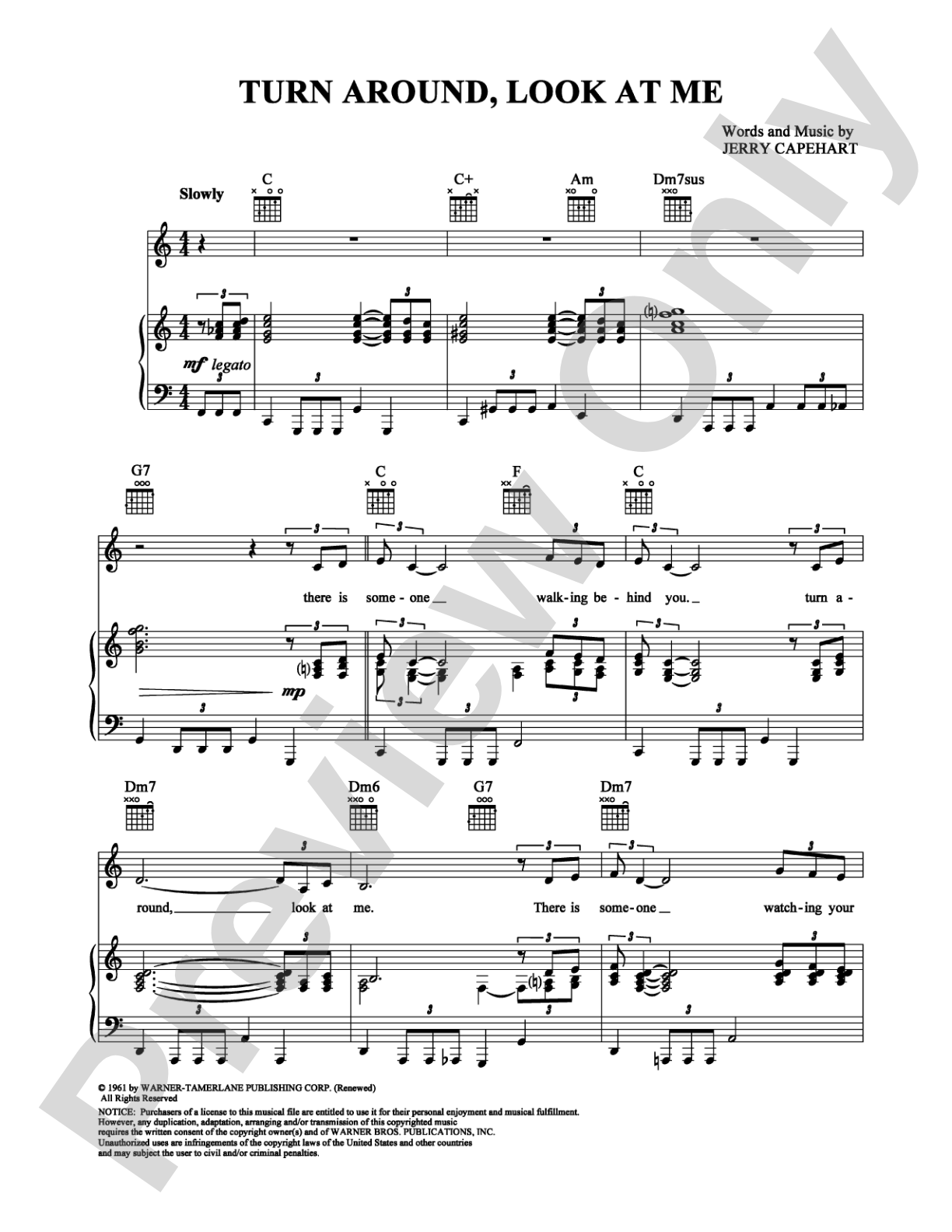 Turn Around, Look At Me: Piano/Vocal/Chords Digital Sheet Music