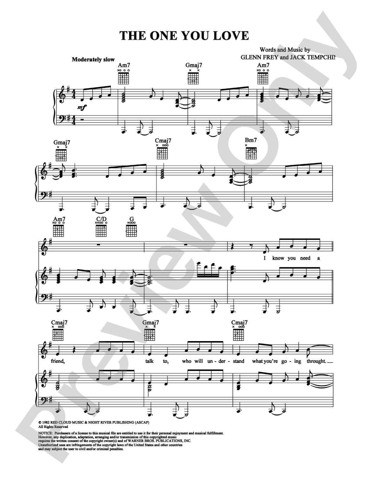 The One You Love: Piano/Vocal/Chords Digital Sheet Music