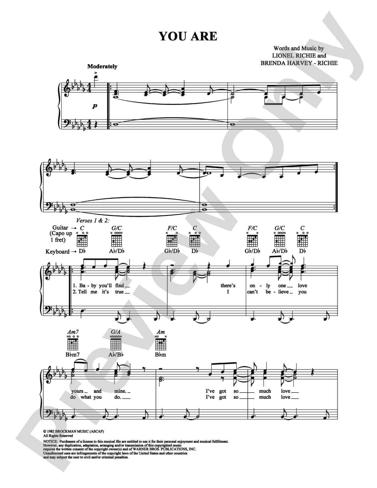 You Are: Piano/Vocal/Chords Digital Sheet Music