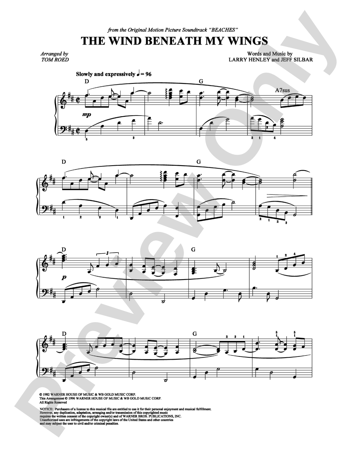 The Wind Beneath My Wings: Piano Digital Sheet Music