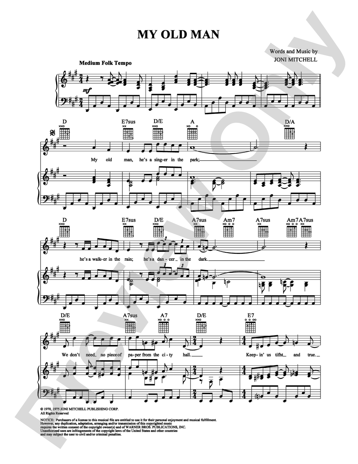 My Old Man: Piano/Vocal/Chords Digital Sheet Music