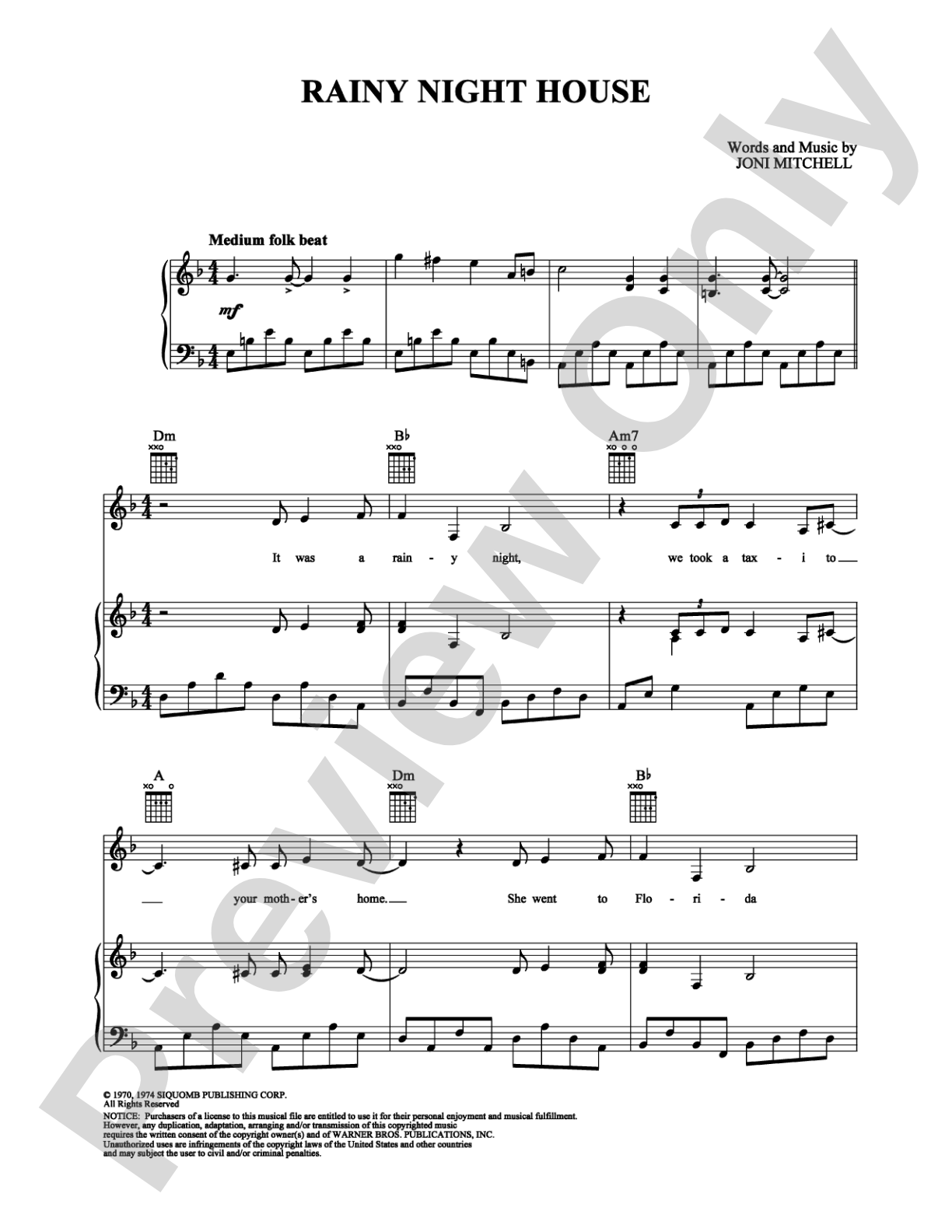 Rainy Night House: Piano/Vocal/Chords Digital Sheet Music