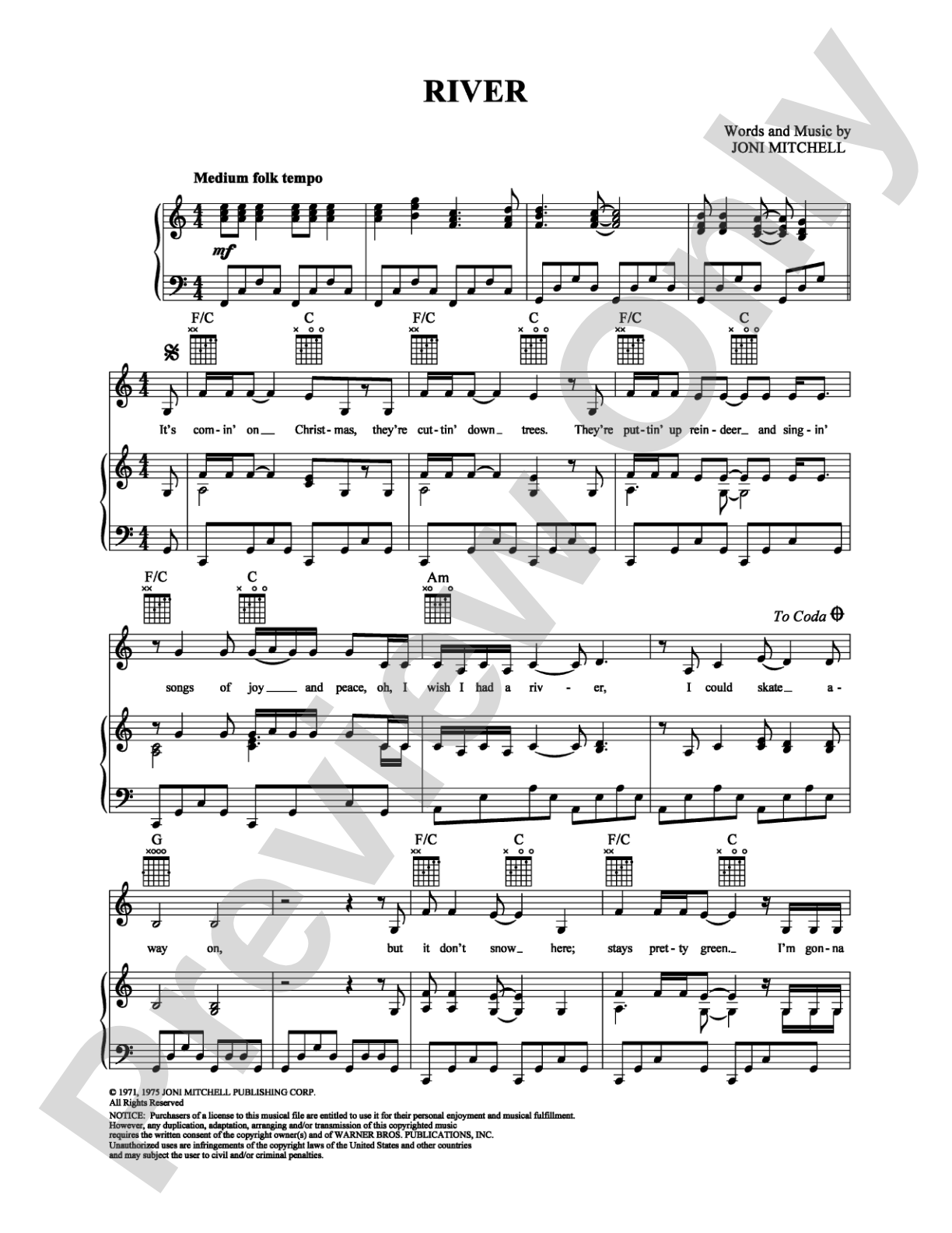 River: Piano/Vocal/Chords Digital Sheet Music