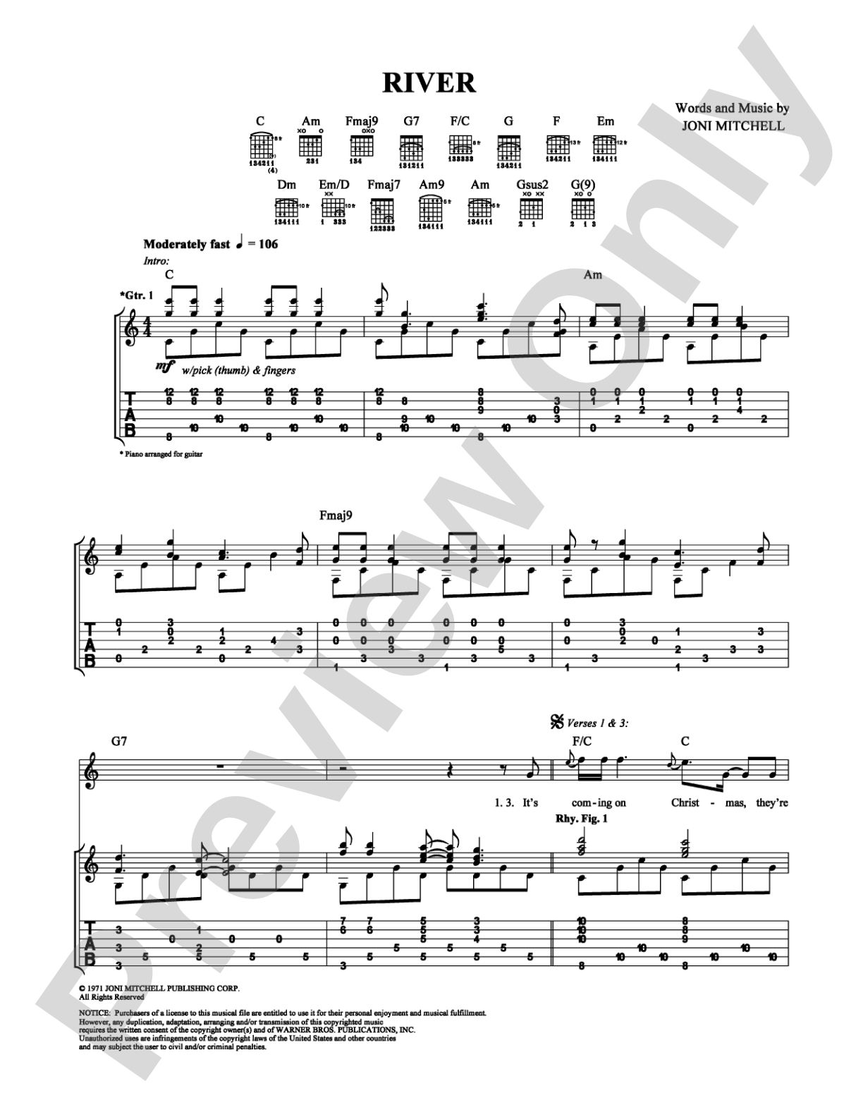 River: Guitar TAB Digital Sheet Music