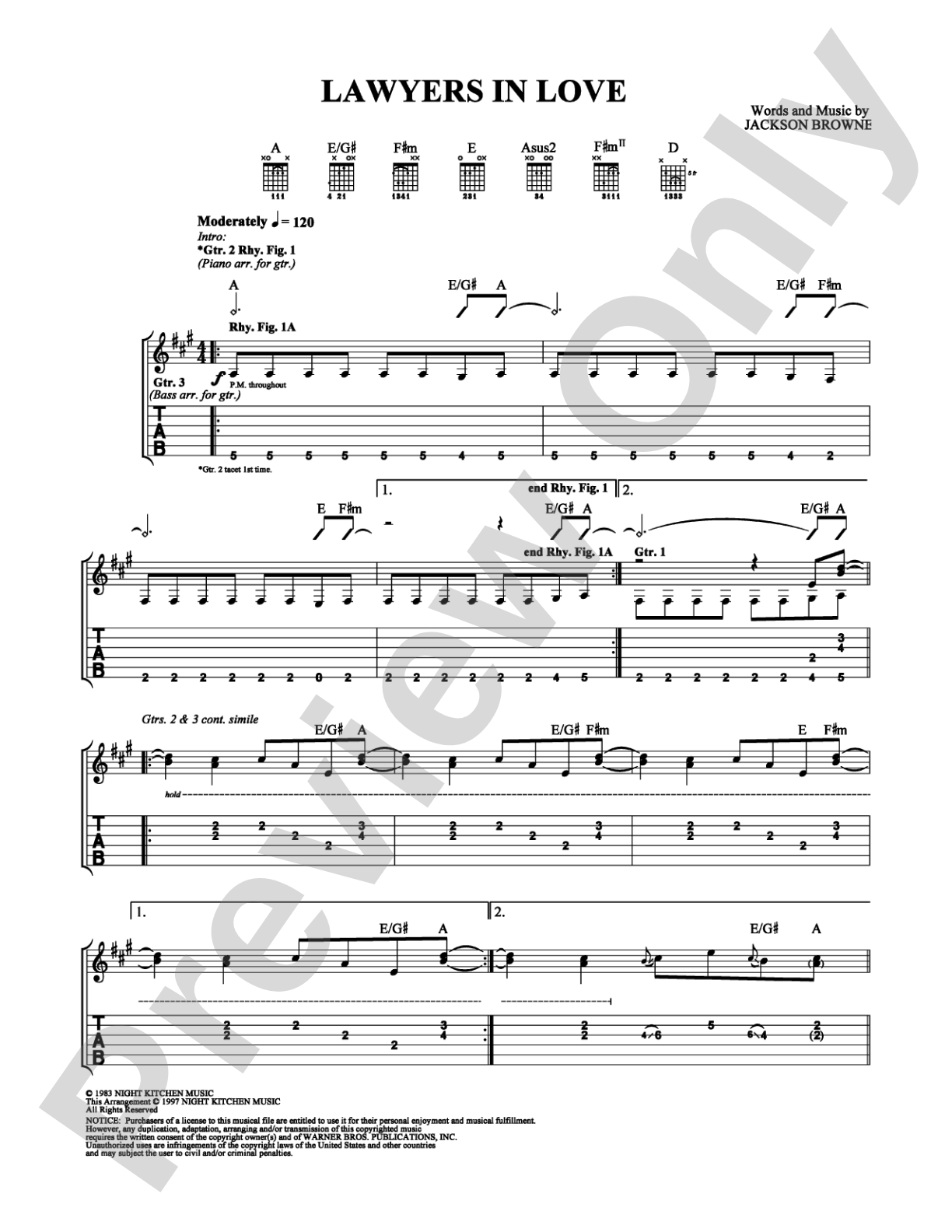 Lawyers in Love: Guitar TAB Digital Sheet Music