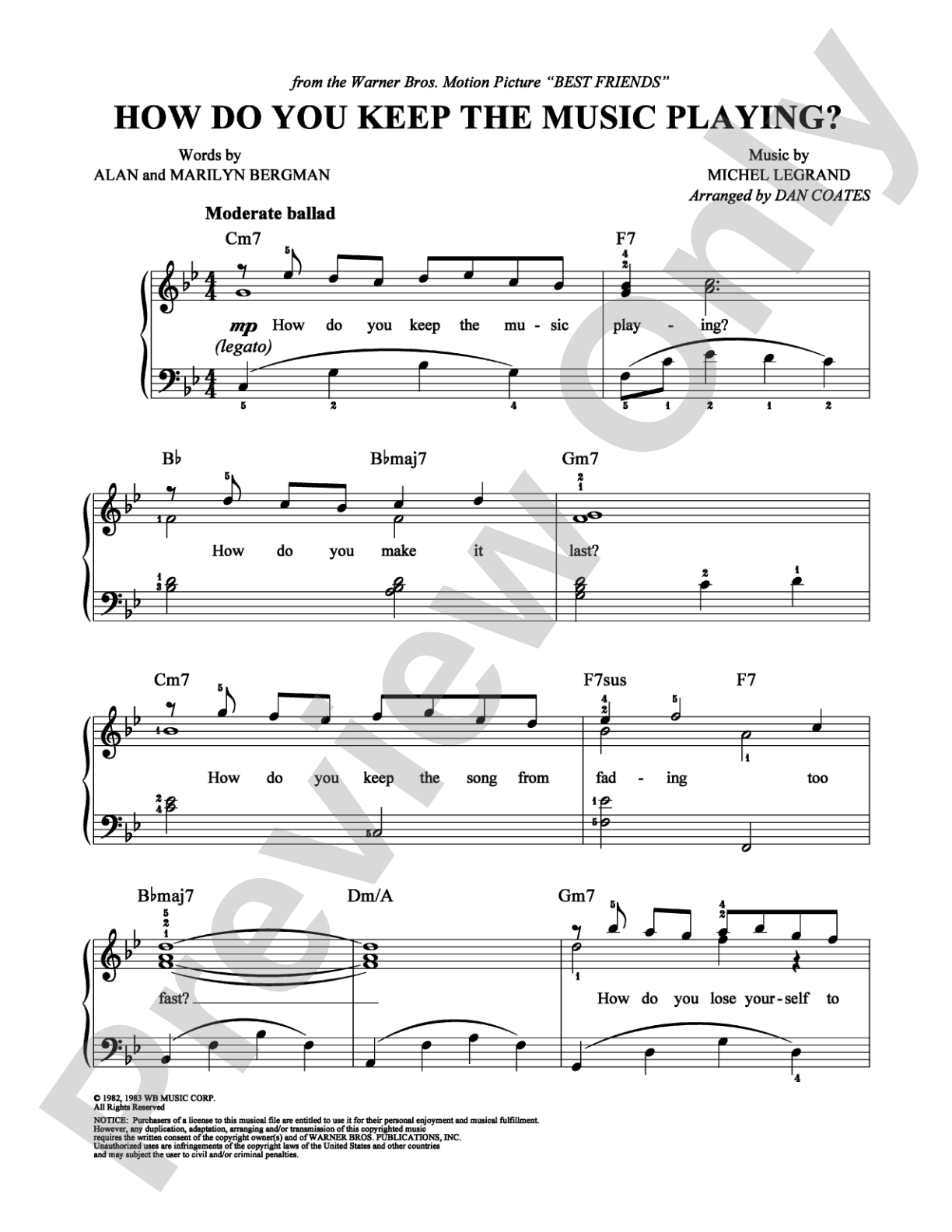 How Do You Keep the Music Playing?: Piano/Vocal/Chords Digital Sheet Music