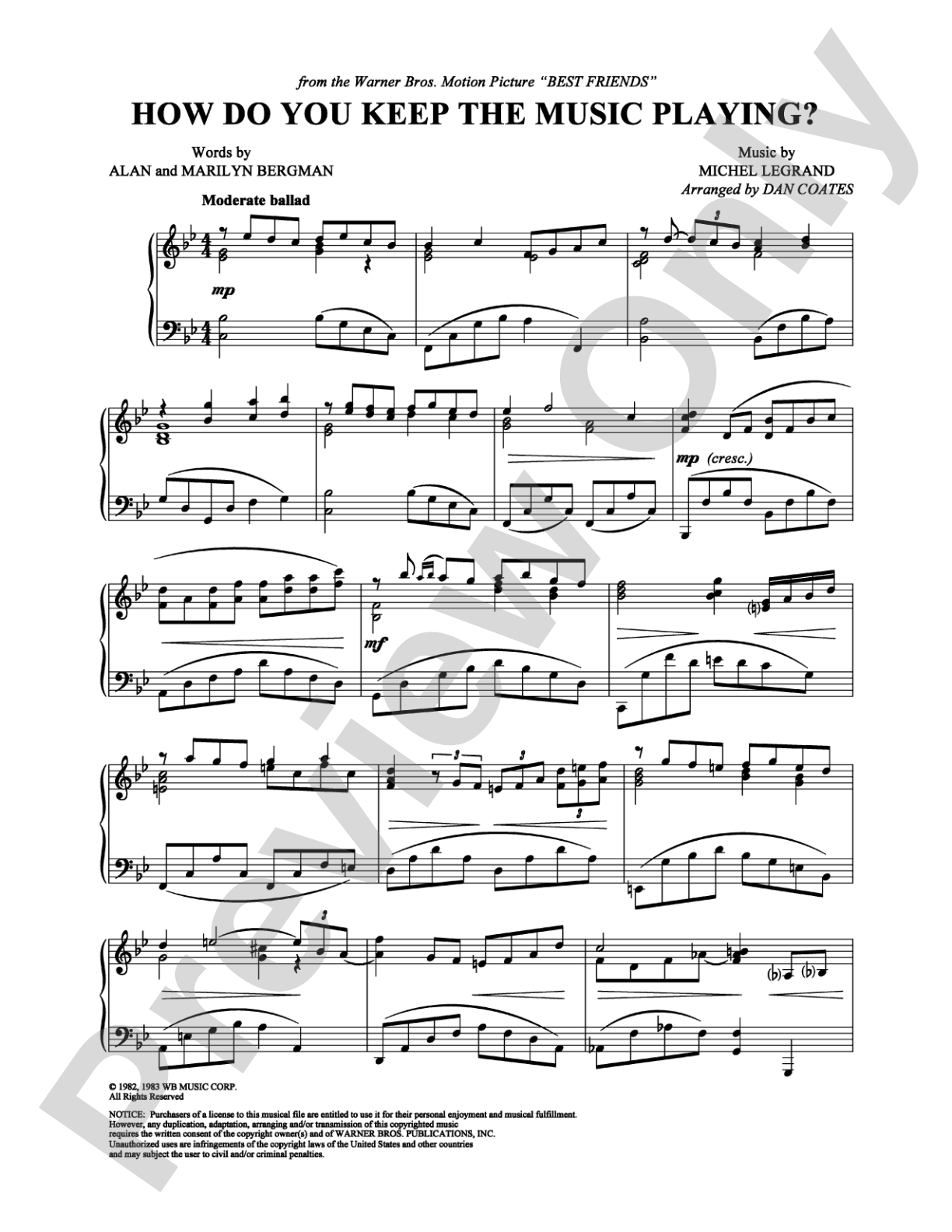 How Do You Keep the Music Playing?: Piano Digital Sheet Music