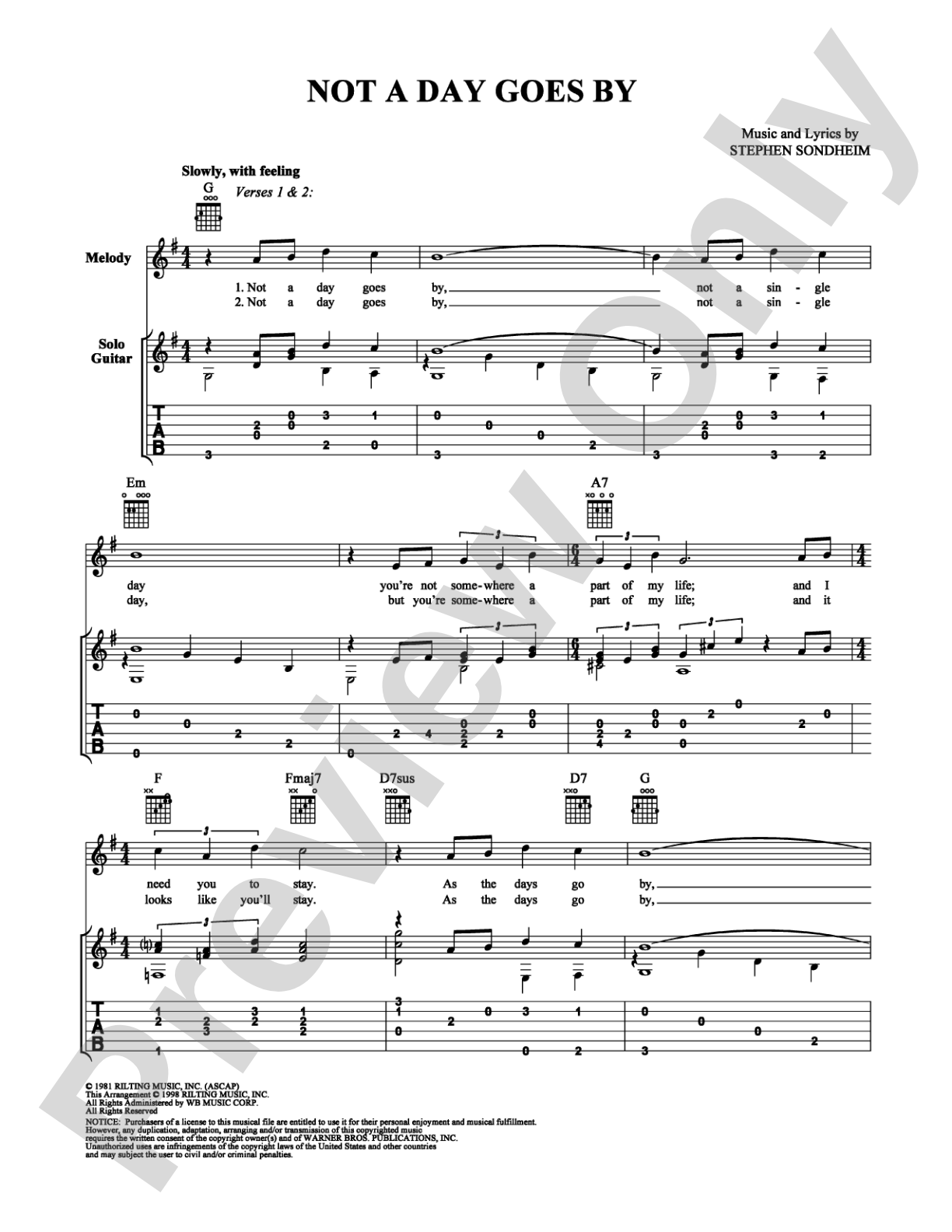 Not a Day Goes By: Guitar TAB Digital Sheet Music