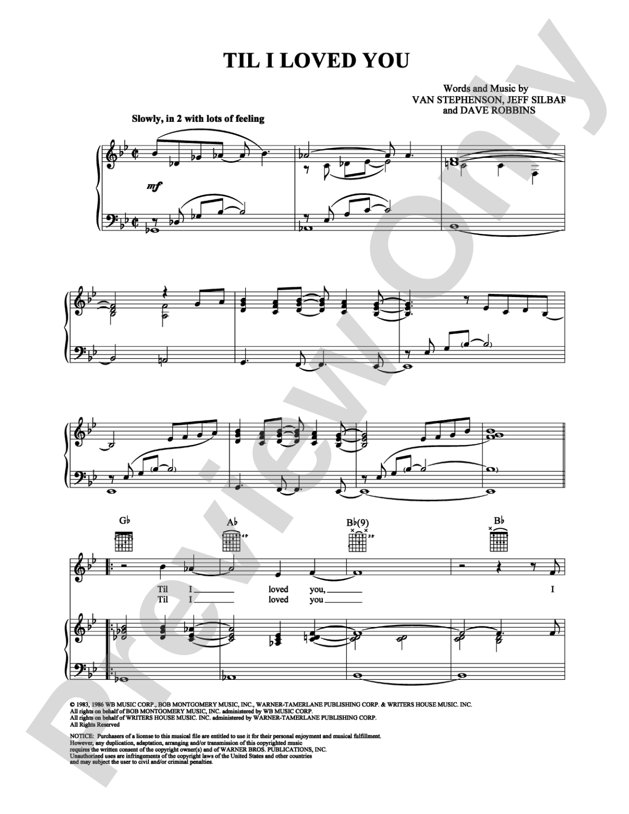 Til I Loved You: Piano/Vocal/Chords Digital Sheet Music
