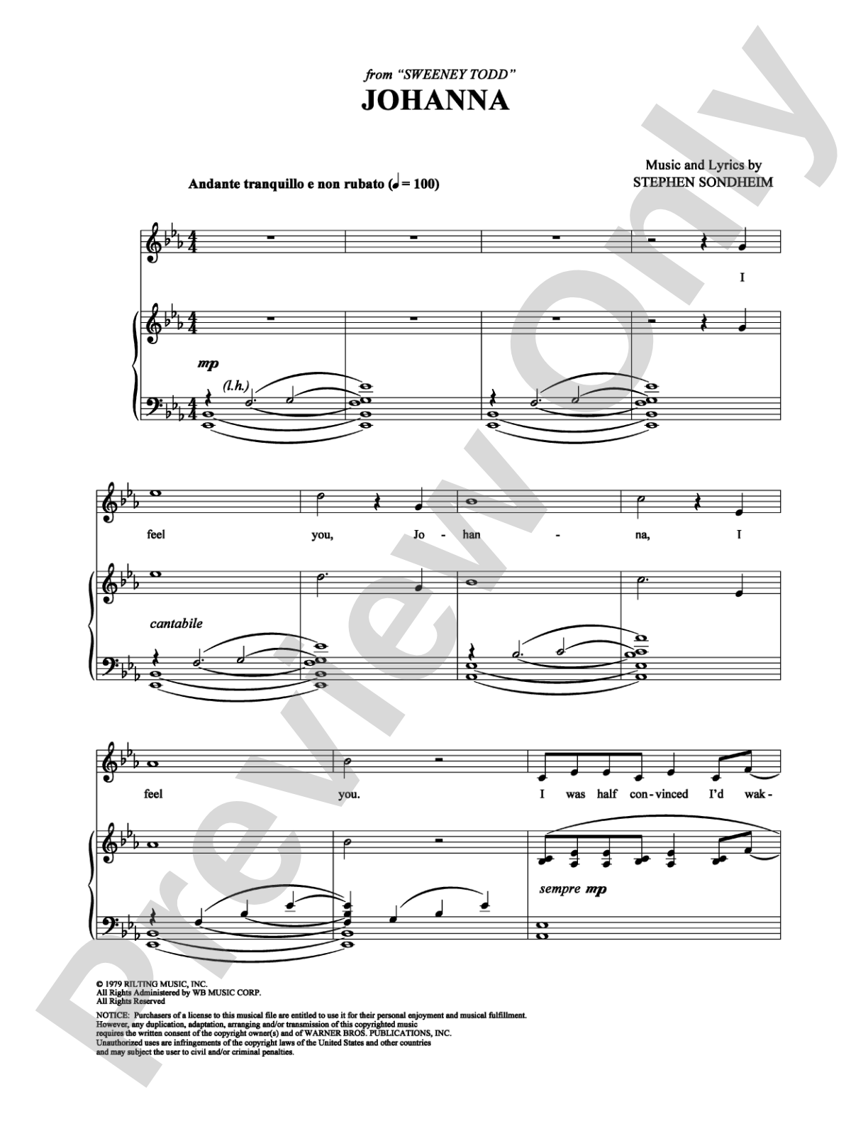 Johanna: Piano/Vocal/Chords Digital Sheet Music