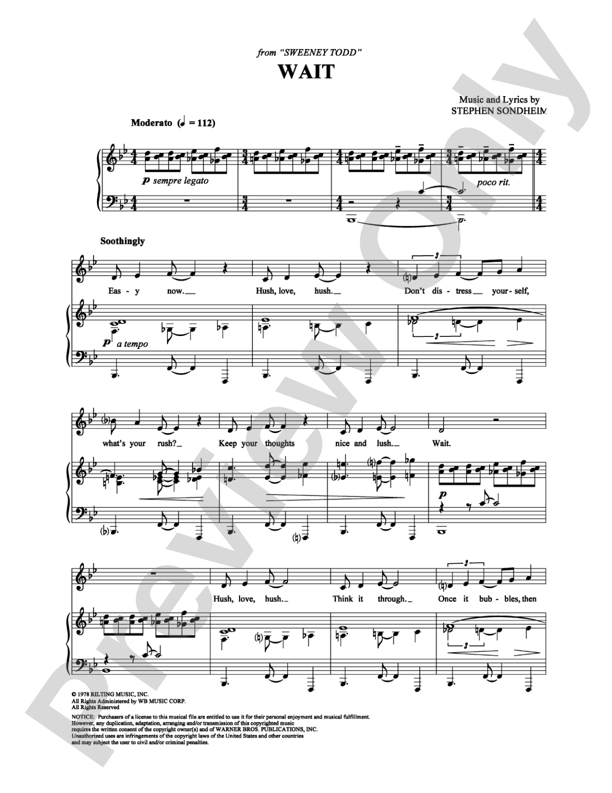 Wait: Piano/Vocal/Chords Digital Sheet Music