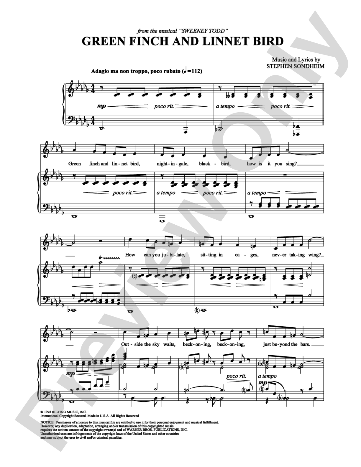 Green Finch and Linnet Bird: Piano/Vocal/Chords Digital Sheet Music
