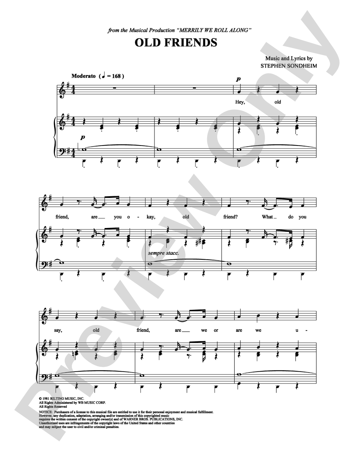 Old Friends: Piano/Vocal/Chords Digital Sheet Music