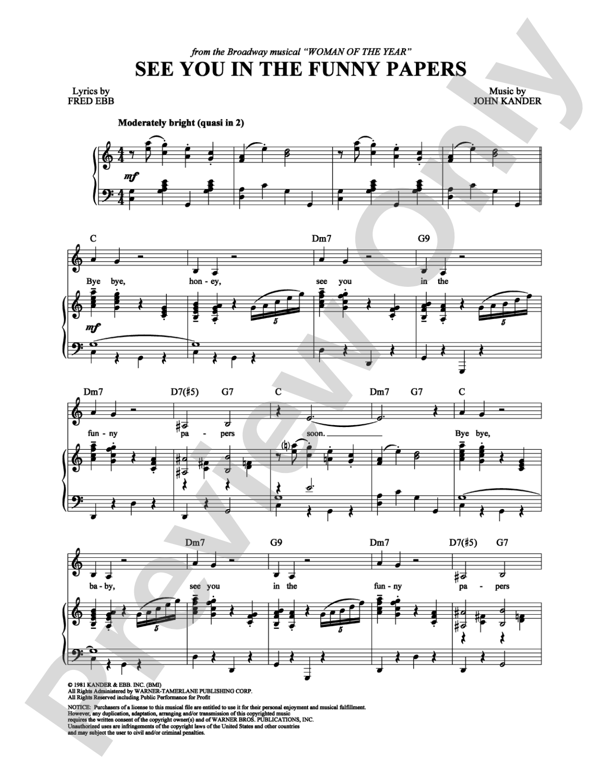 See You in the Funny Papers: Piano/Vocal/Chords Digital Sheet Music