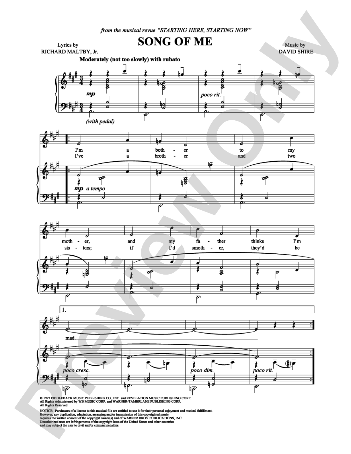 Song Of Me: Piano/Vocal/Chords Digital Sheet Music