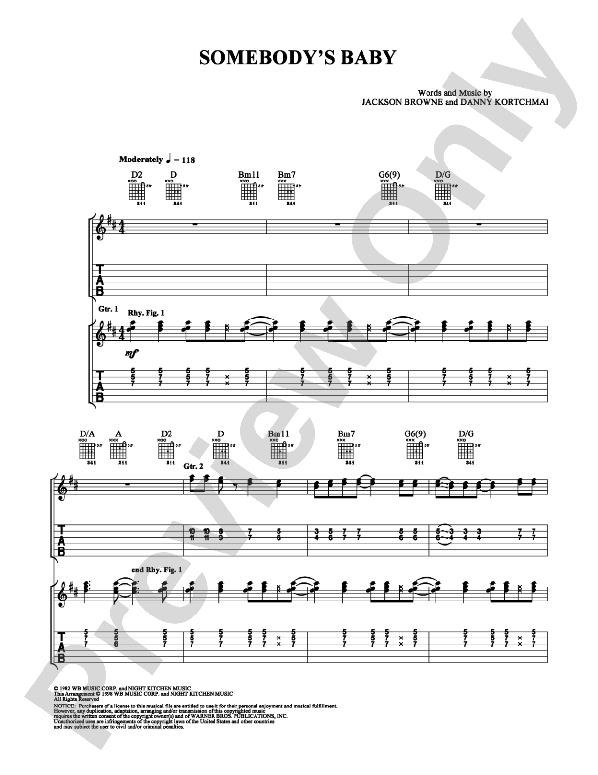 Somebody's Baby: Easy Guitar Digital Sheet Music