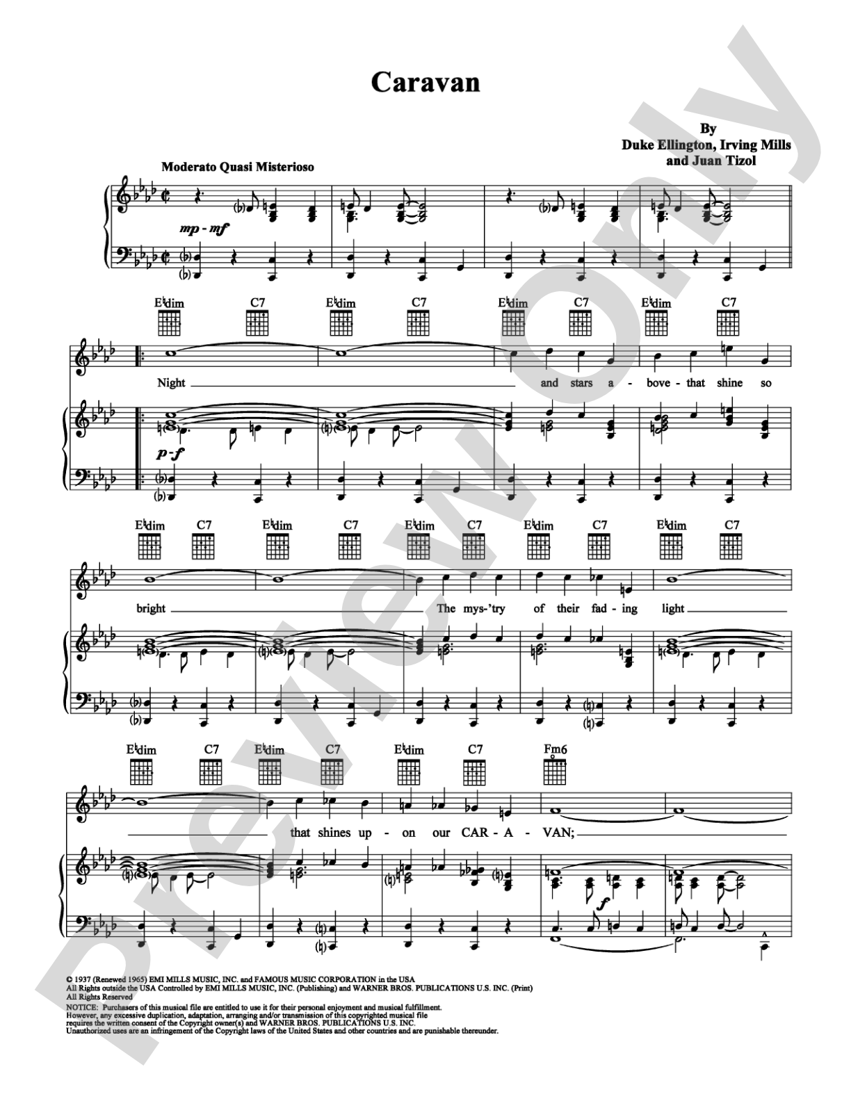 Caravan: Piano/Vocal/Chords Digital Sheet Music