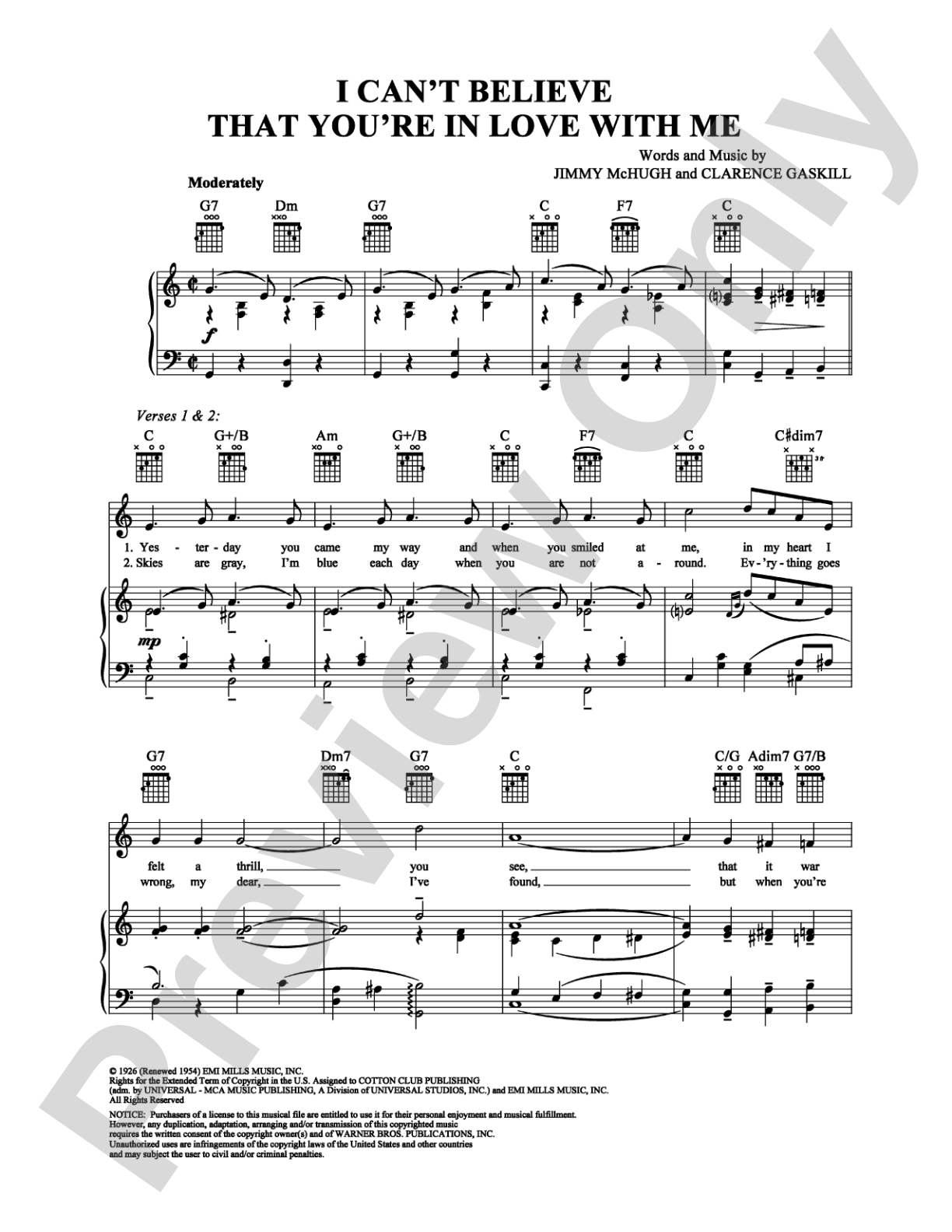 I Can't Believe That You're in Love With Me: Piano/Vocal/Chords Digital Sheet Music