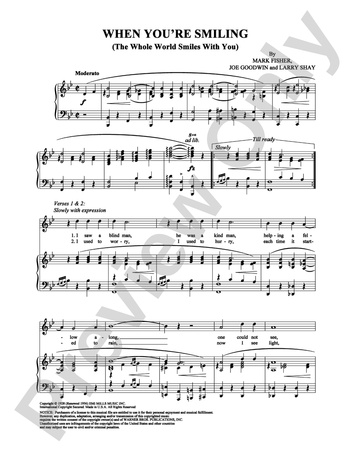 When You're Smiling: Piano/Vocal/Chords Digital Sheet Music
