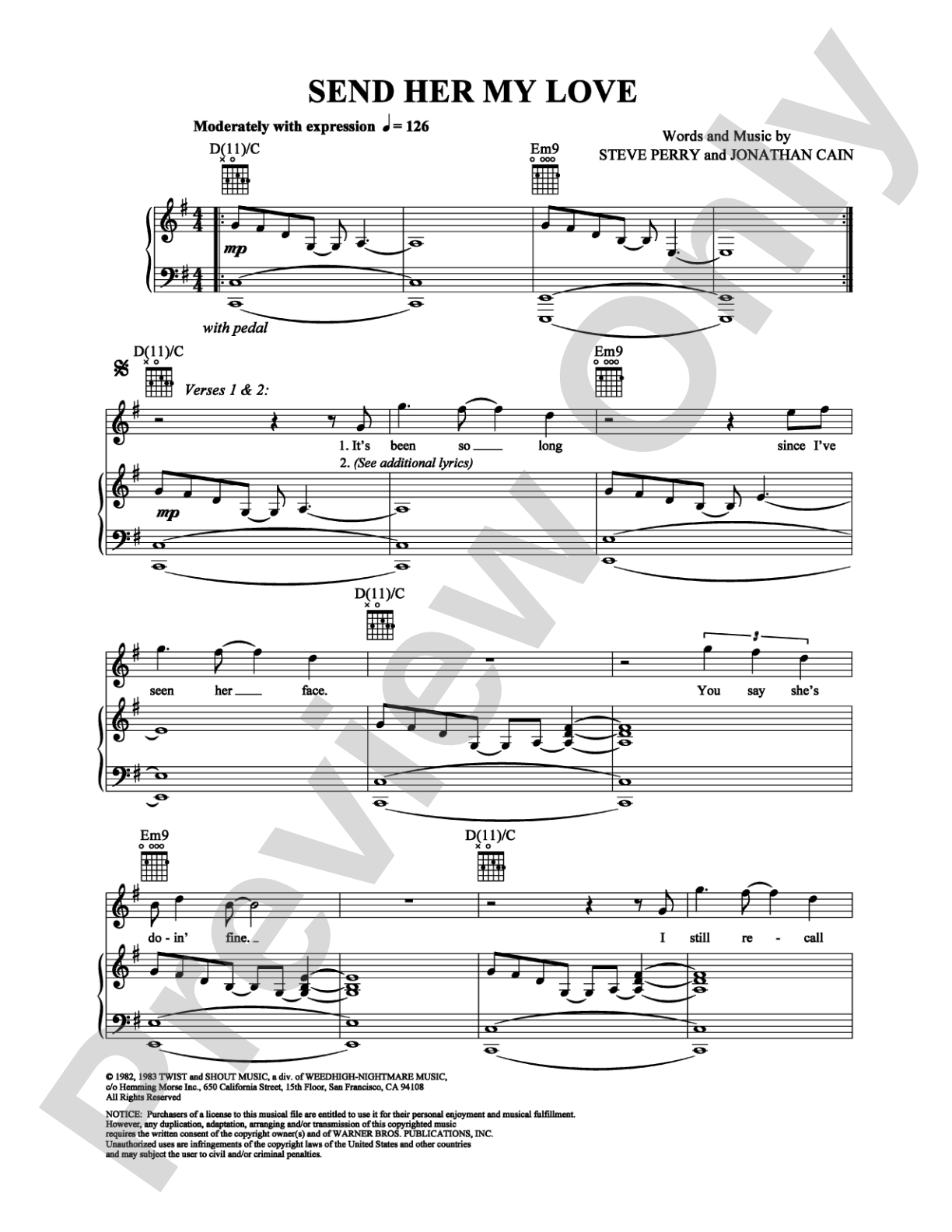Send Her My Love: Piano/Vocal/Chords Digital Sheet Music