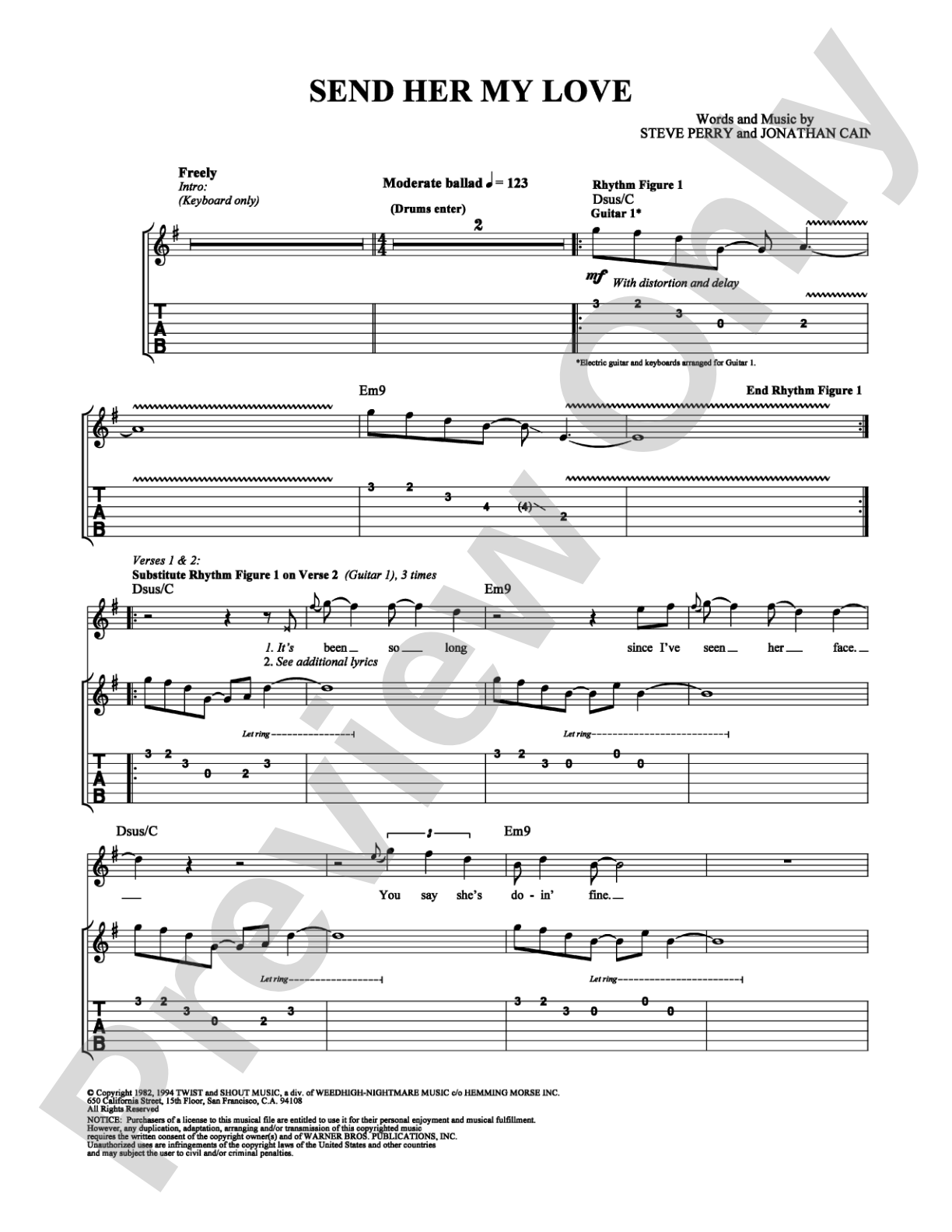 Send Her My Love: Guitar TAB Digital Sheet Music