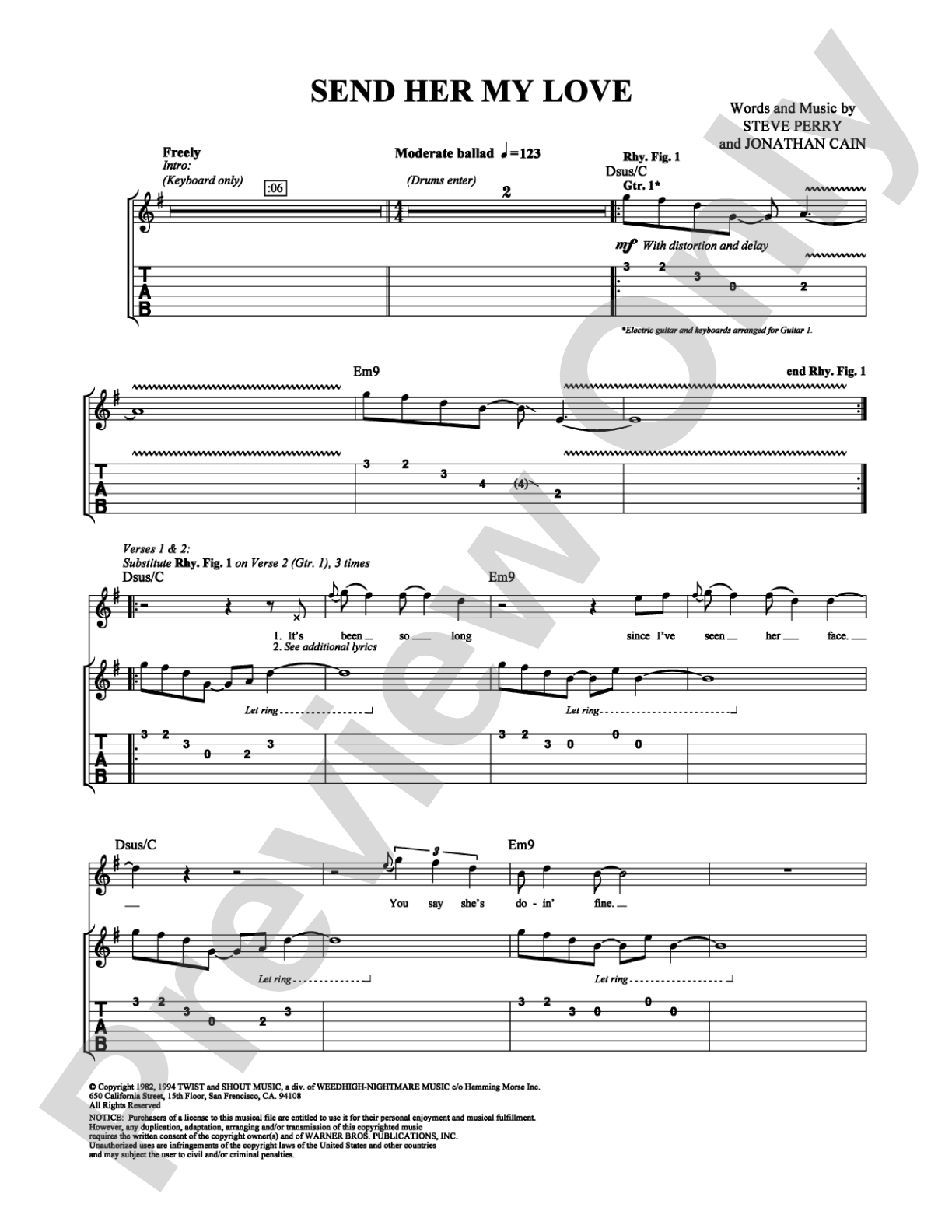 Send Her My Love: Guitar TAB Digital Sheet Music