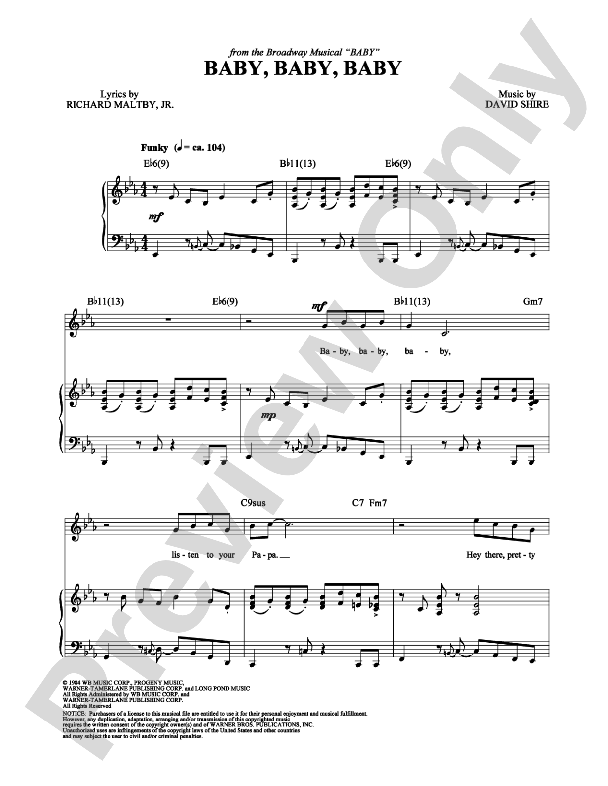 Baby, Baby, Baby: Piano/Vocal/Chords Digital Sheet Music