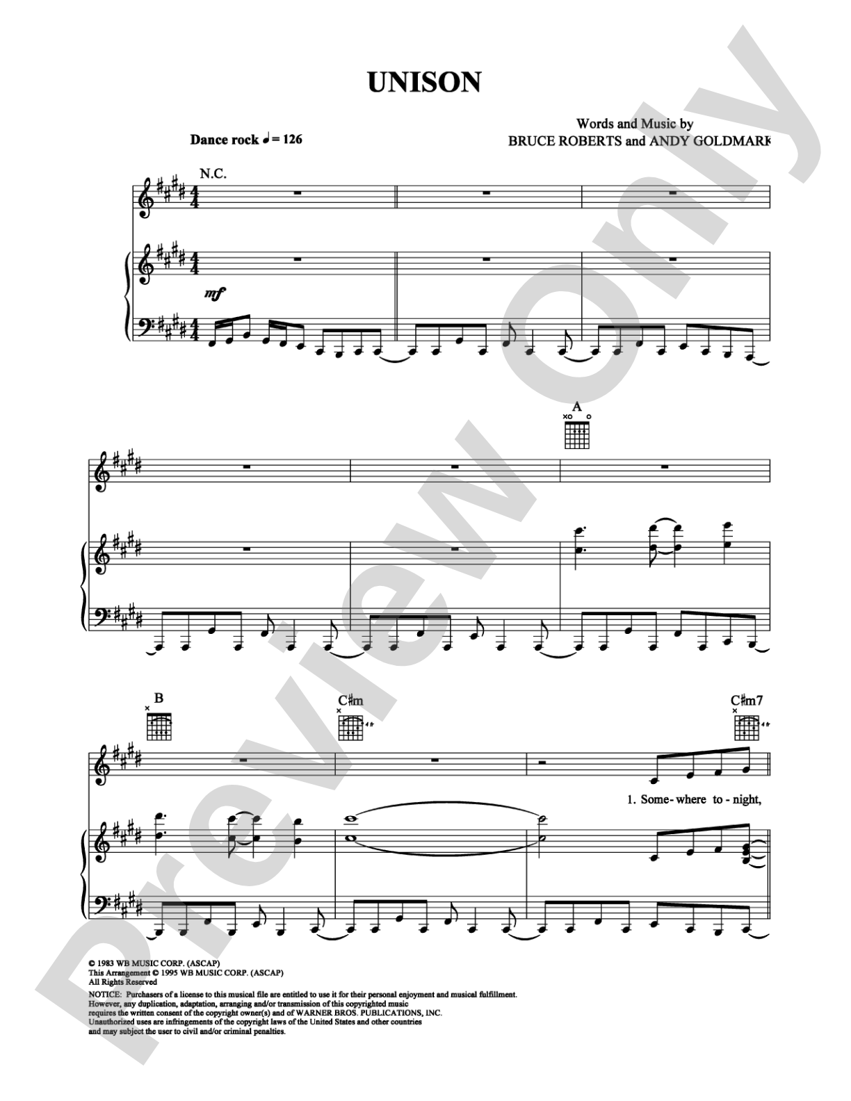 Unison: Piano/Vocal/Chords Digital Sheet Music