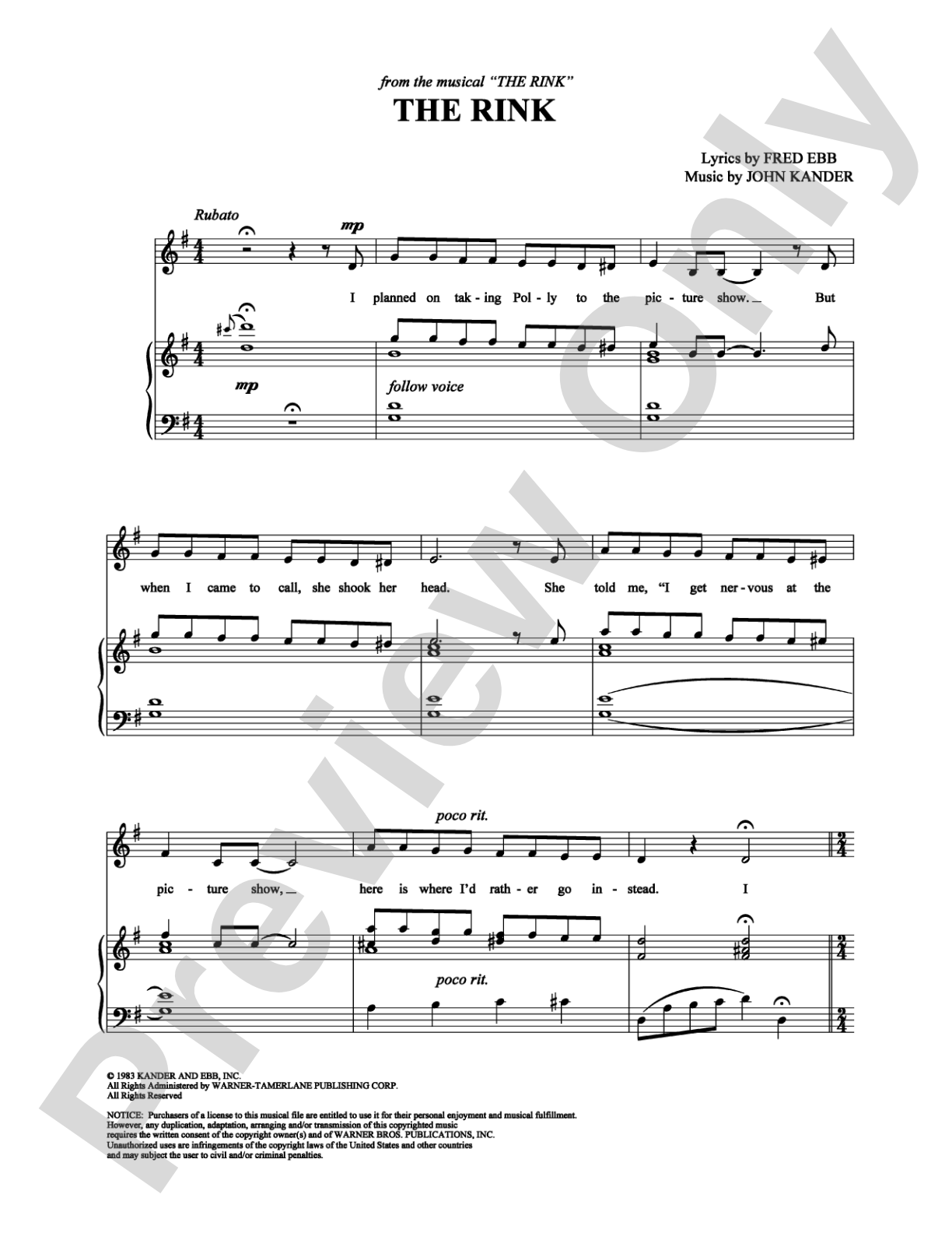 The Rink: Piano/Vocal/Chords Digital Sheet Music