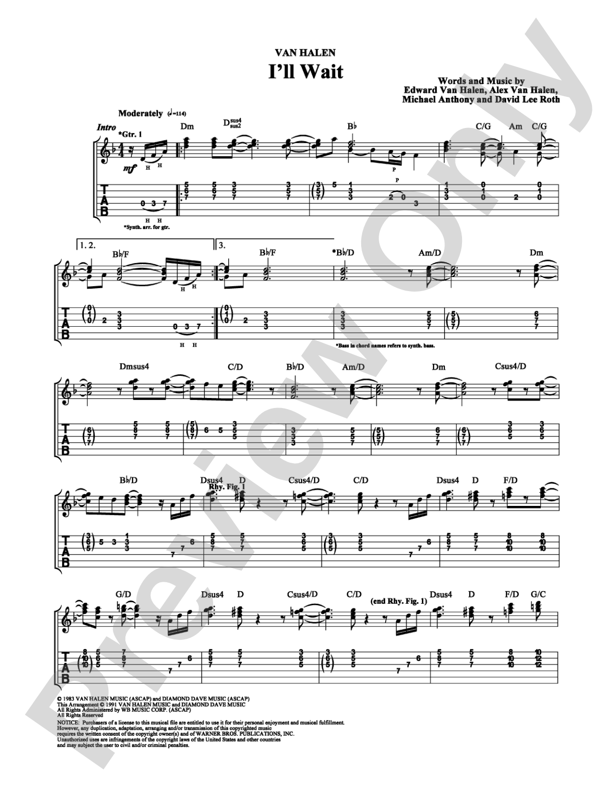 I'll Wait: Guitar TAB Digital Sheet Music