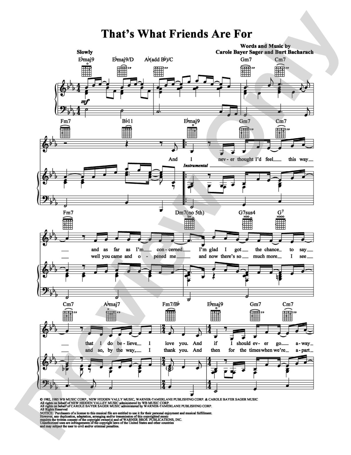 That's What Friends Are For: Piano/Vocal/Chords Digital Sheet Music