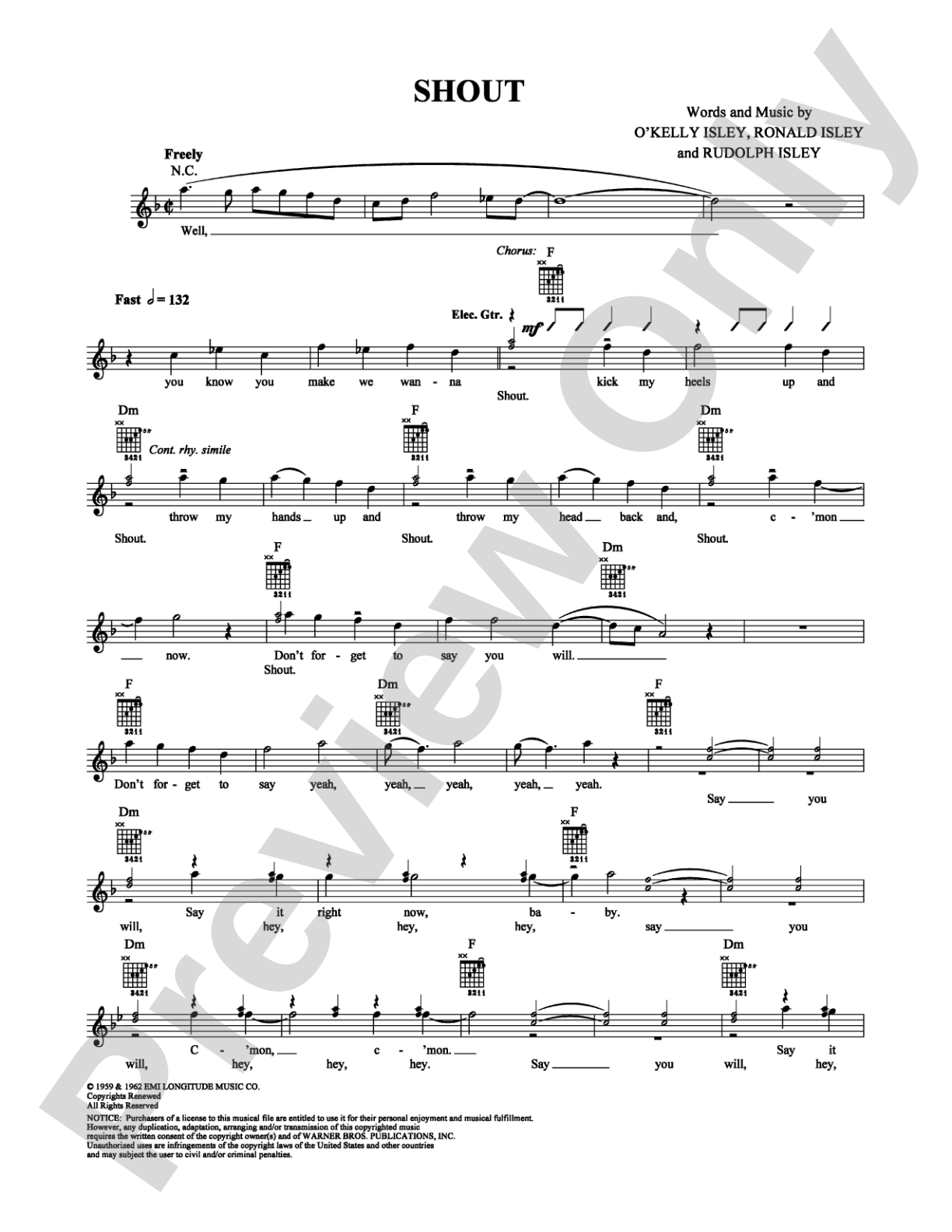Shout: Easy Guitar Digital Sheet Music