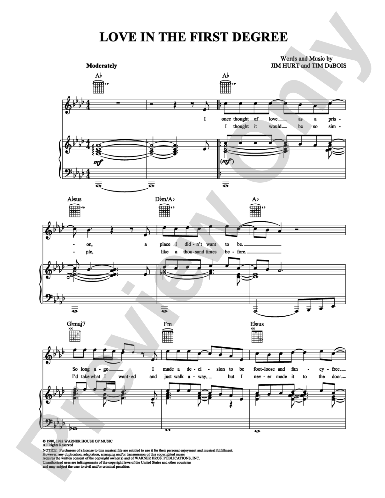Love in the First Degree: Piano/Vocal/Chords Digital Sheet Music