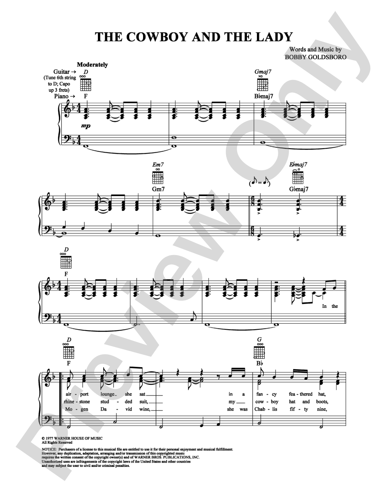 The Cowboy and the Lady: Piano/Vocal/Chords Digital Sheet Music