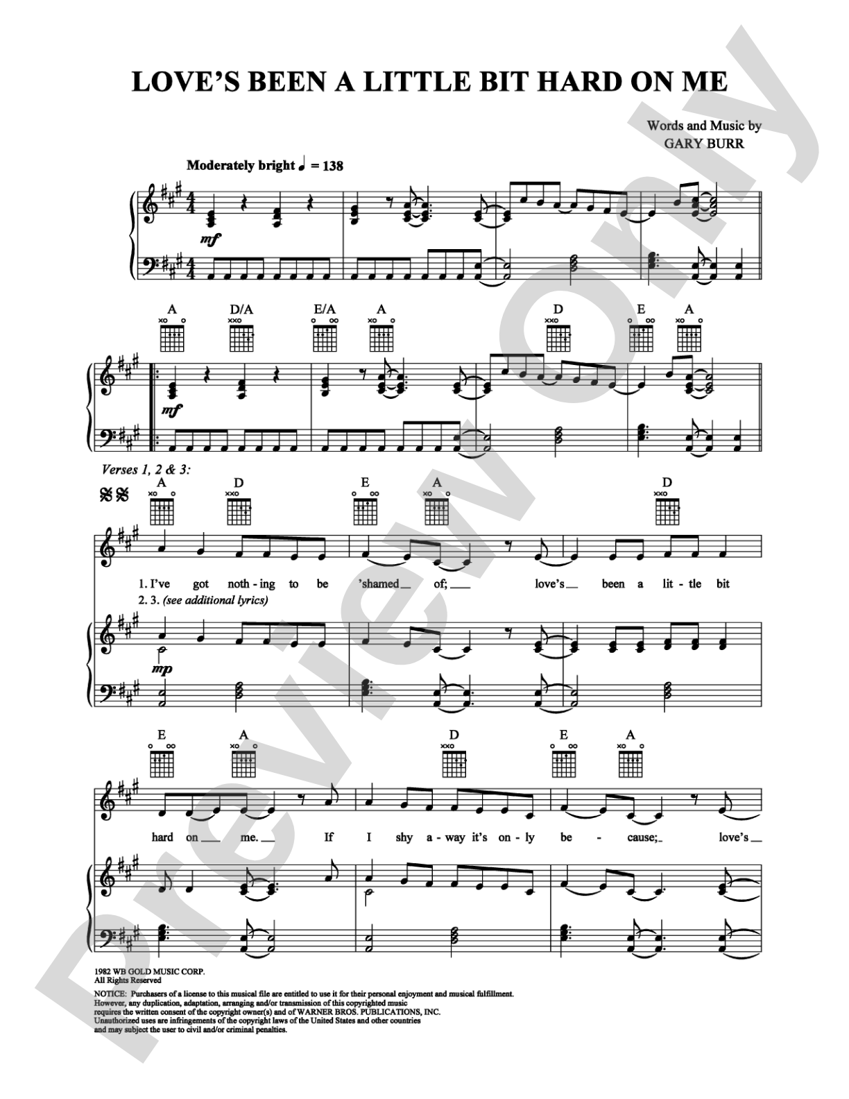 Love's Been a Little Bit Hard On Me: Piano/Vocal/Chords Digital Sheet Music