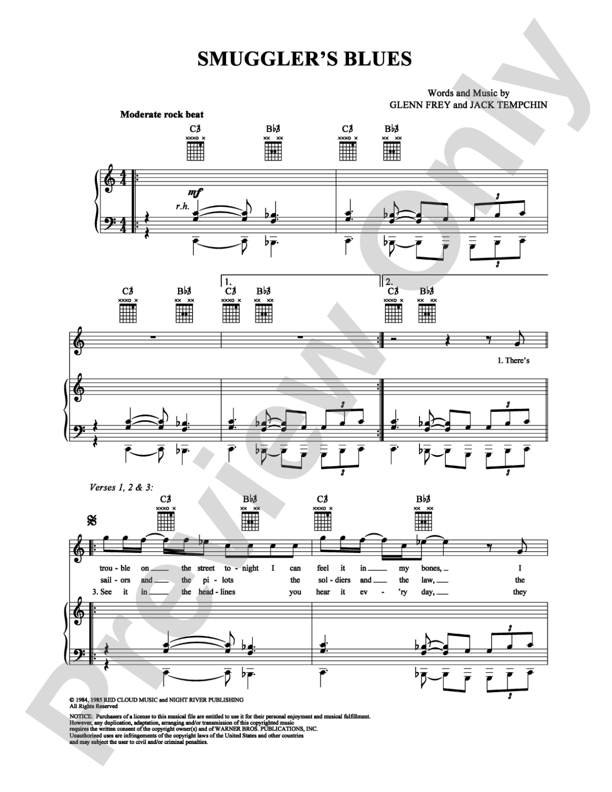 Smuggler's Blues: Piano/Vocal/Chords Digital Sheet Music