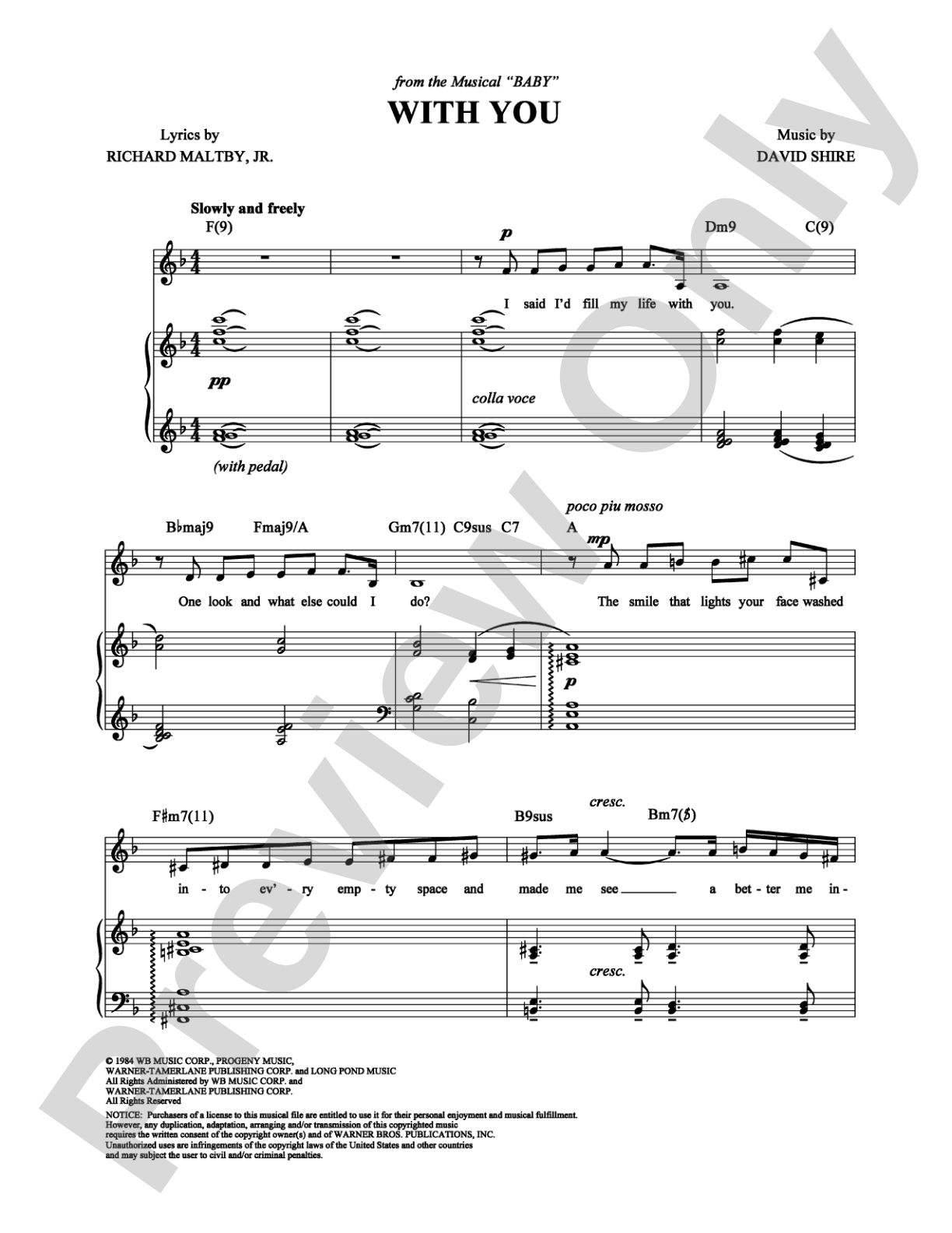 With You: Piano/Vocal/Chords Digital Sheet Music