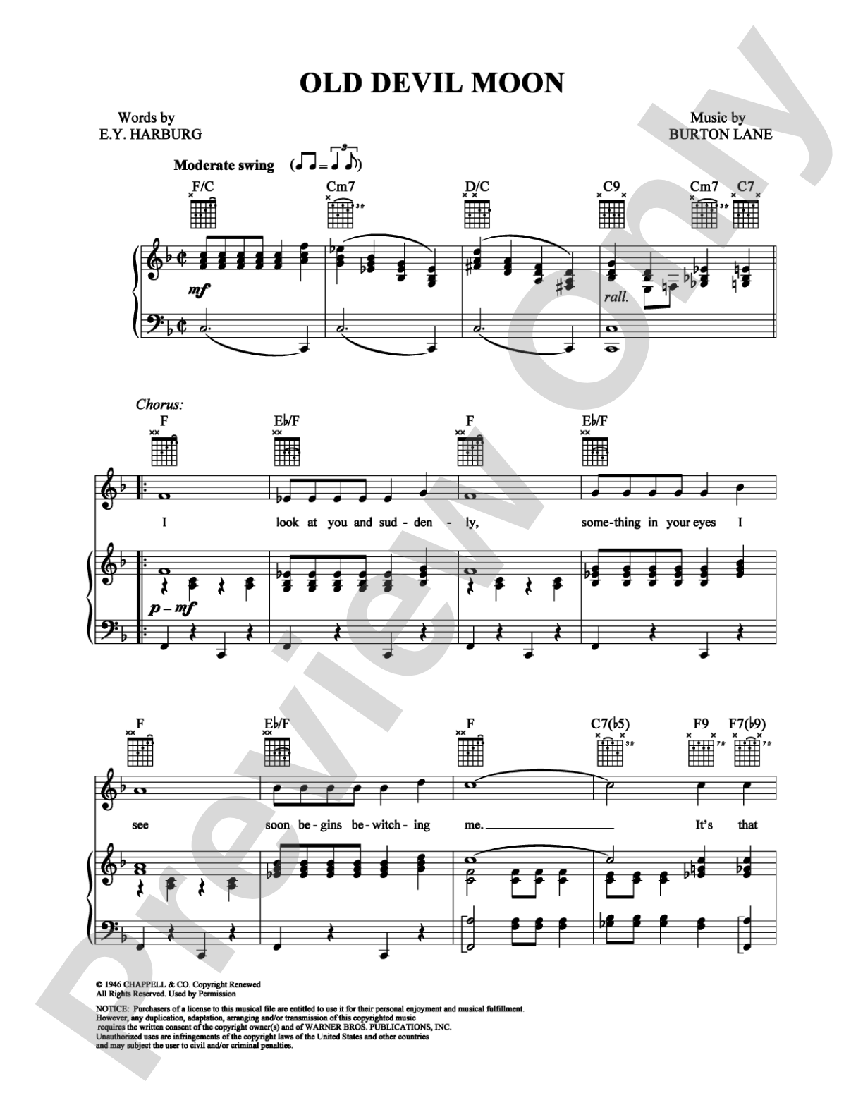Old Devil Moon: Piano/Vocal/Chords Digital Sheet Music
