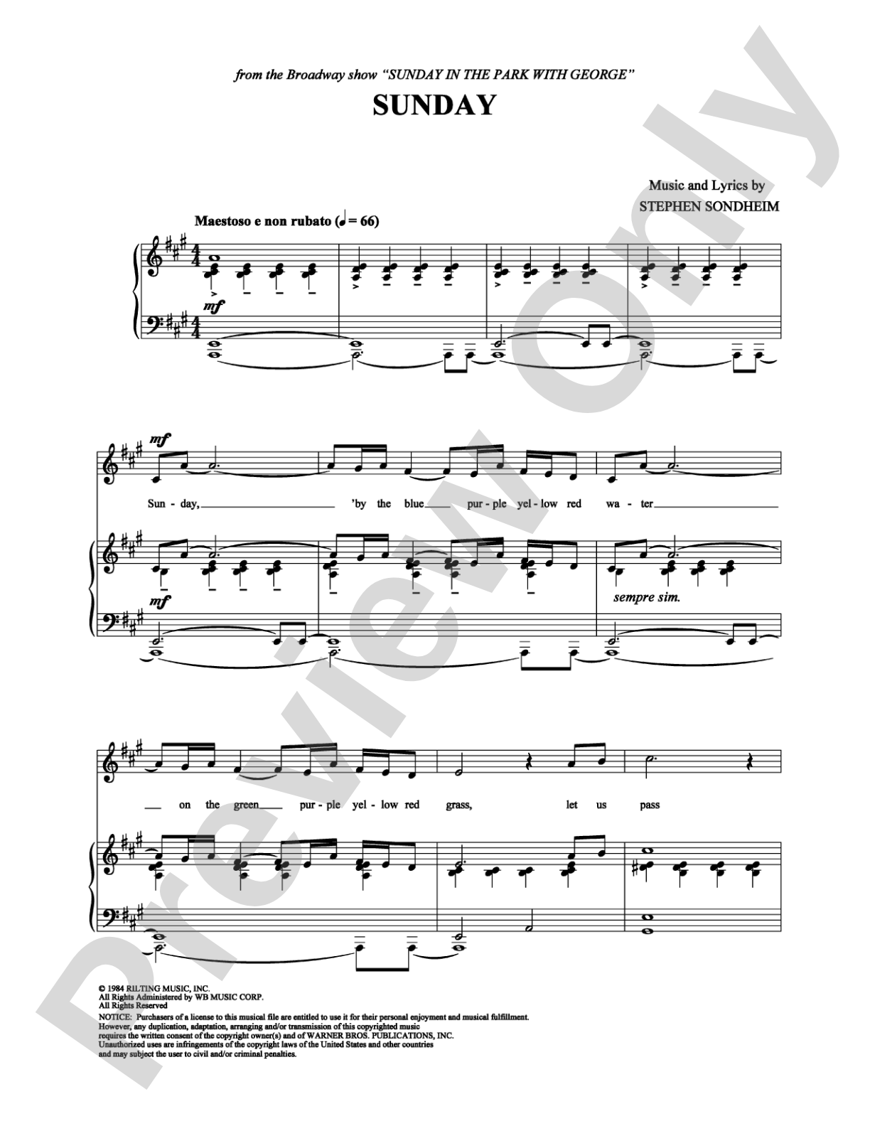 Sunday: Piano/Vocal/Chords Digital Sheet Music