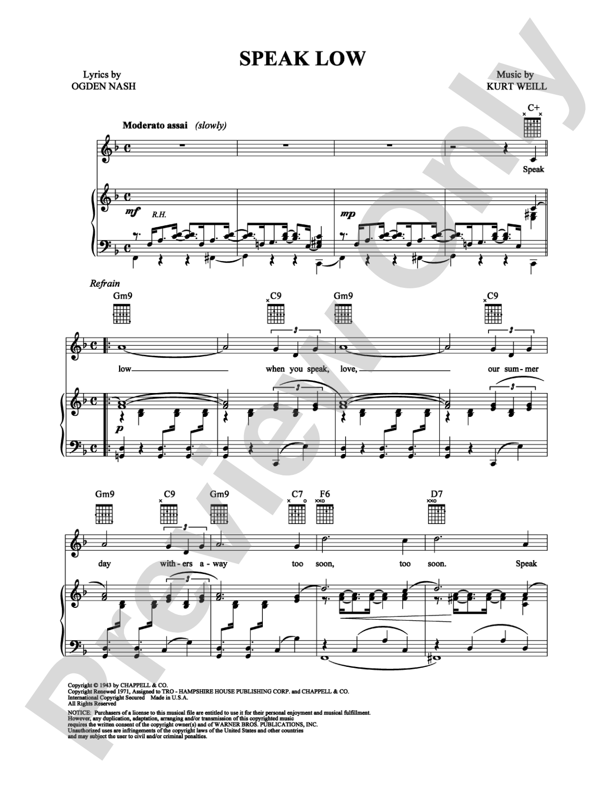 Speak Low: Piano/Vocal/Chords Digital Sheet Music