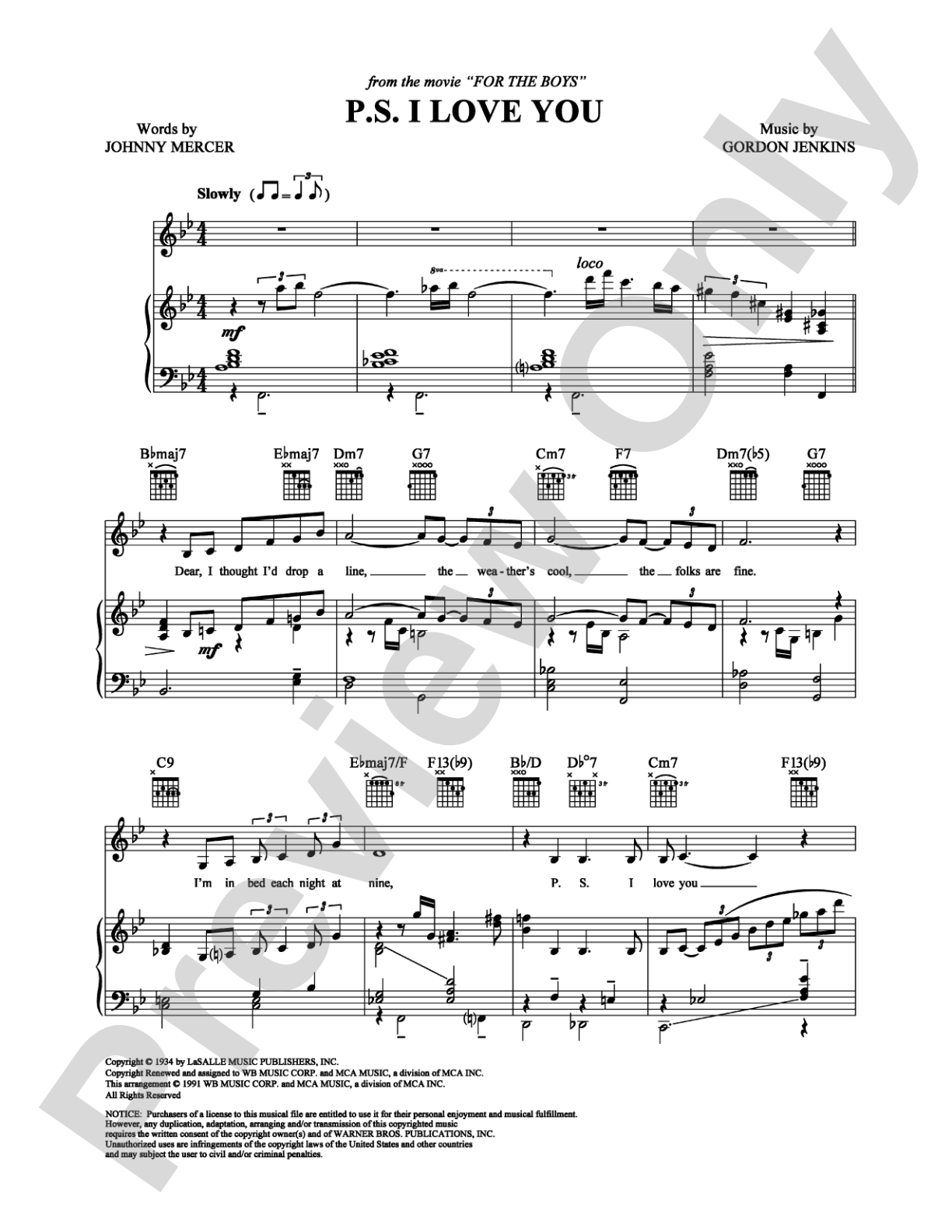 P.S. I Love You: Piano/Vocal/Chords Digital Sheet Music