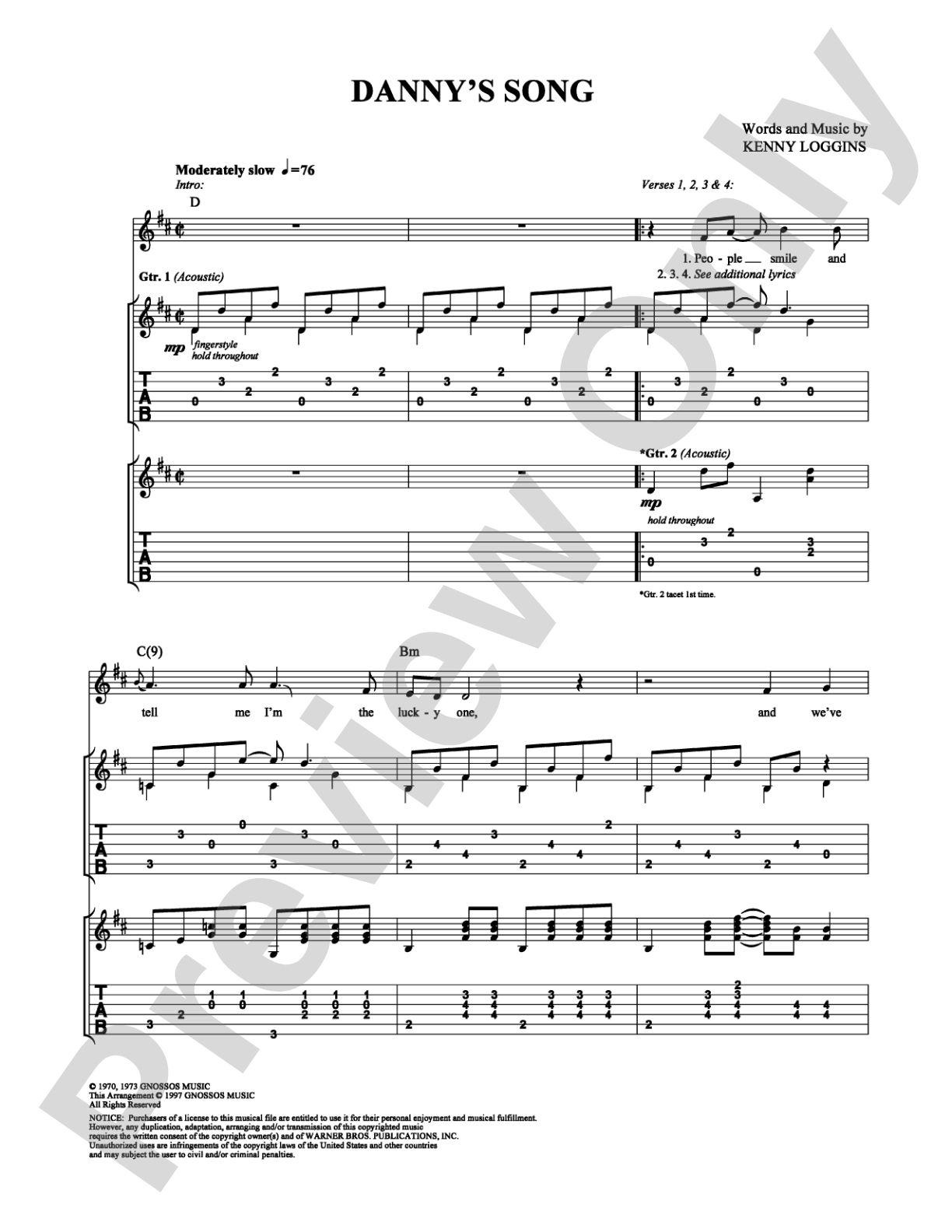 Danny's Song: Guitar TAB Digital Sheet Music